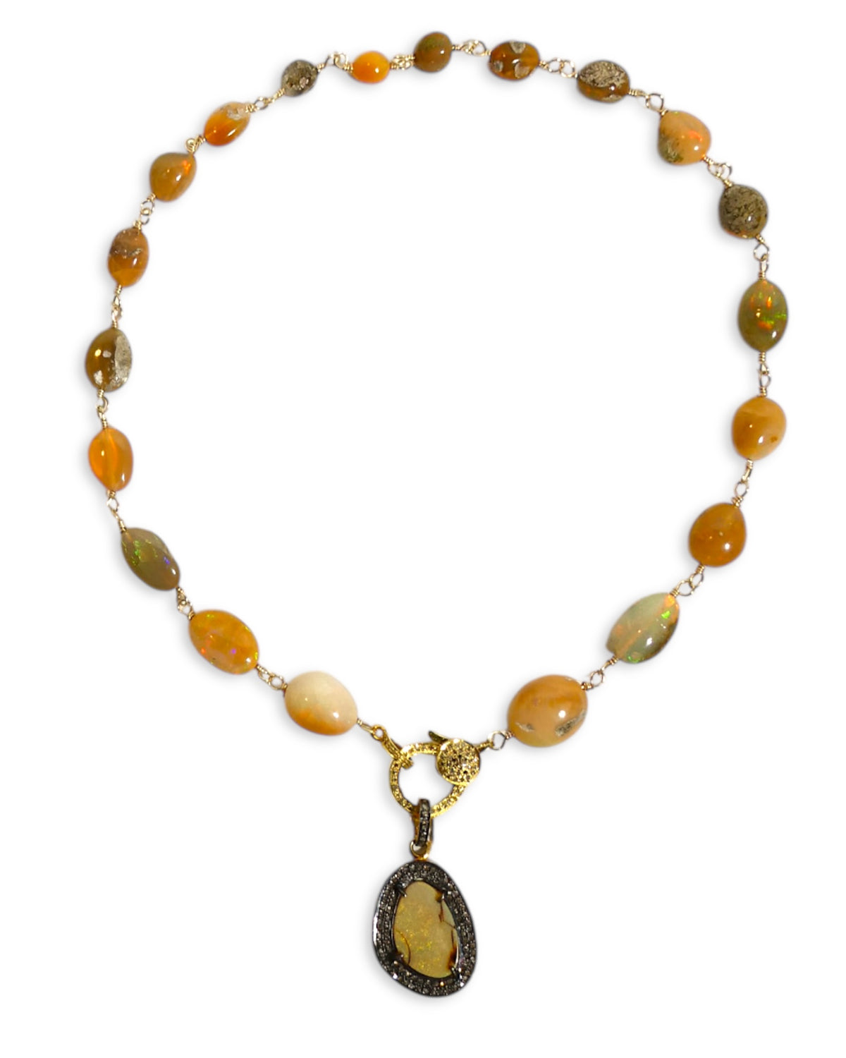 Fire Opal and Black Diamond Pendant
