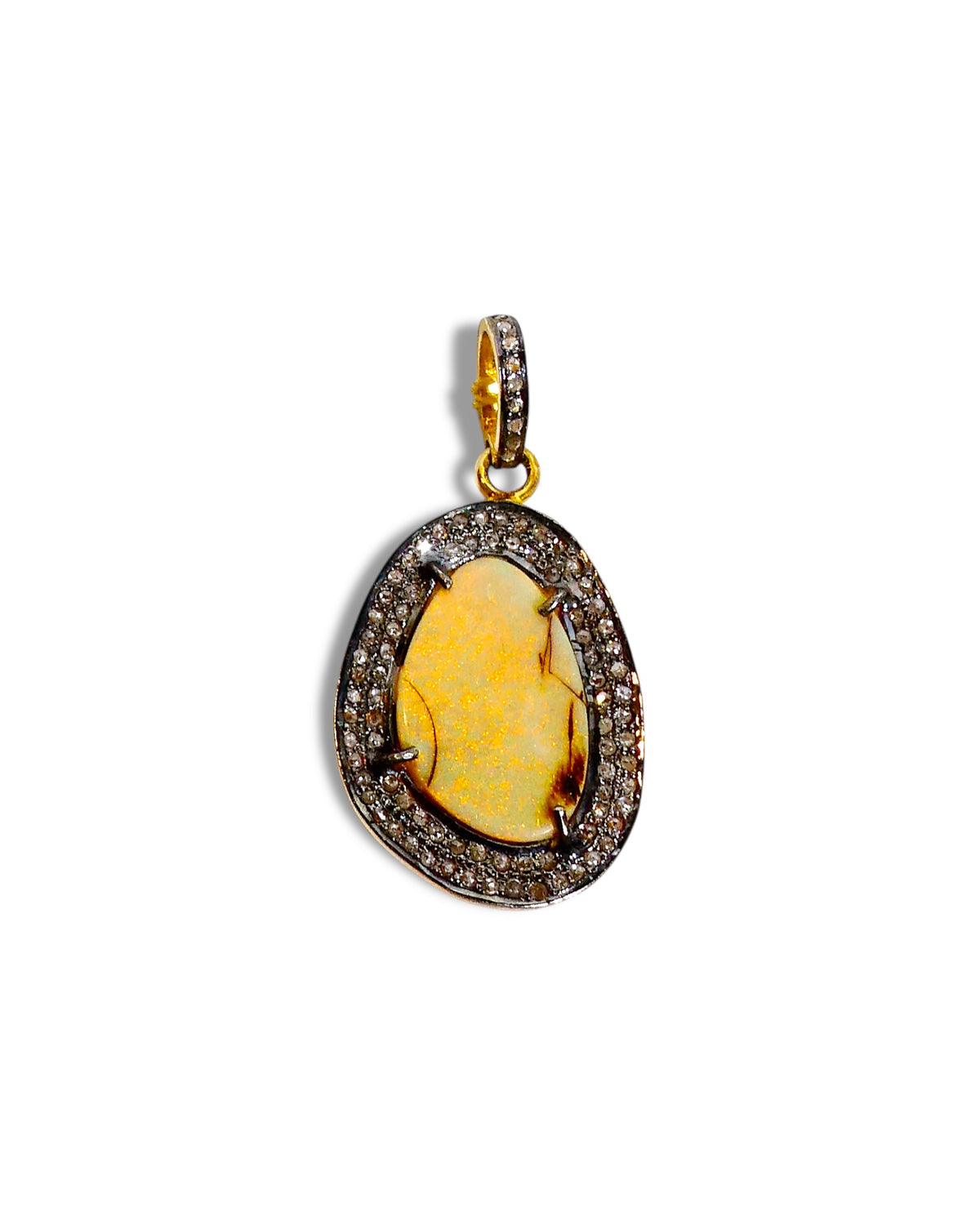 Fire Opal and Black Diamond Pendant