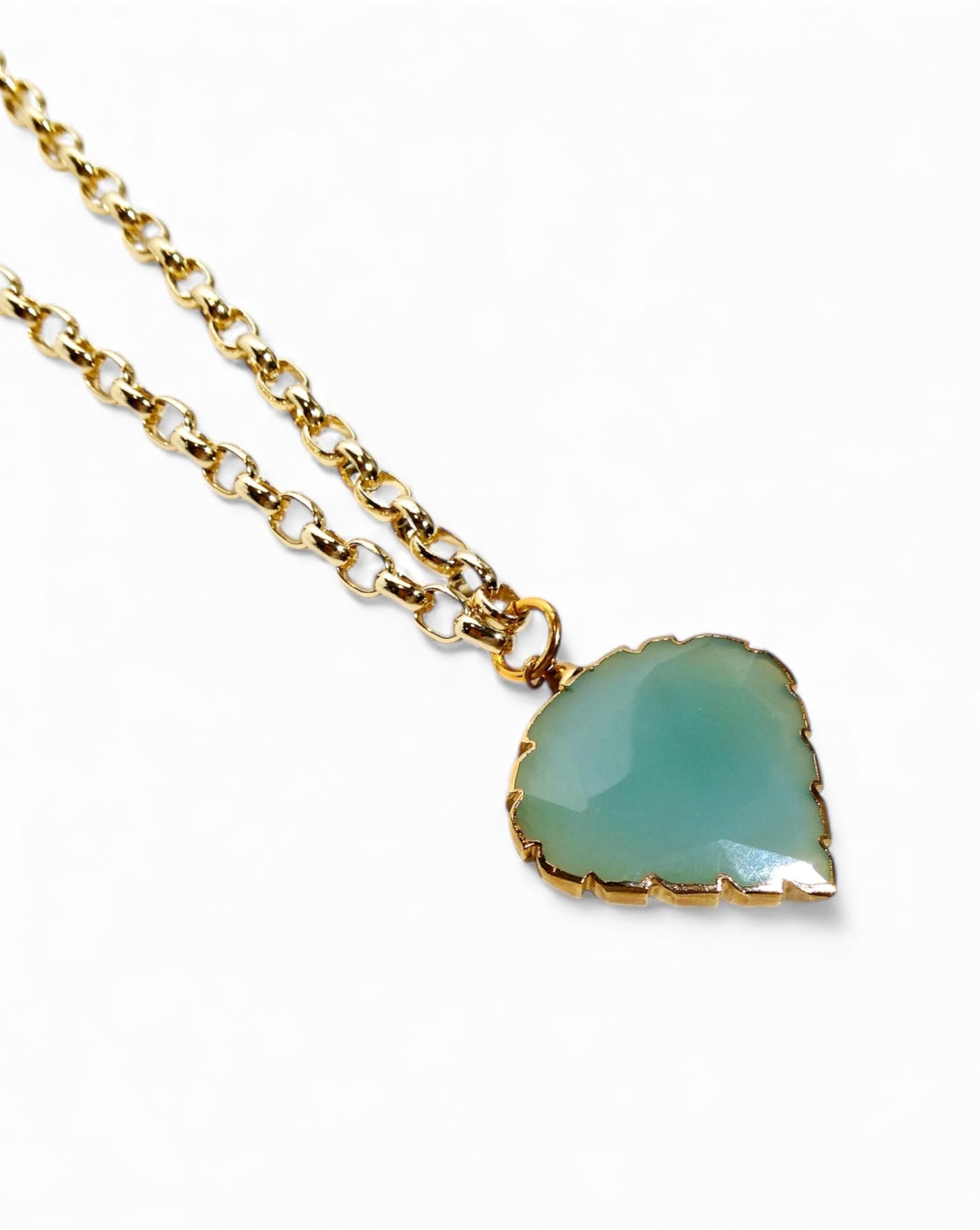 Aqua Chalcedony Leaf Chain Necklace