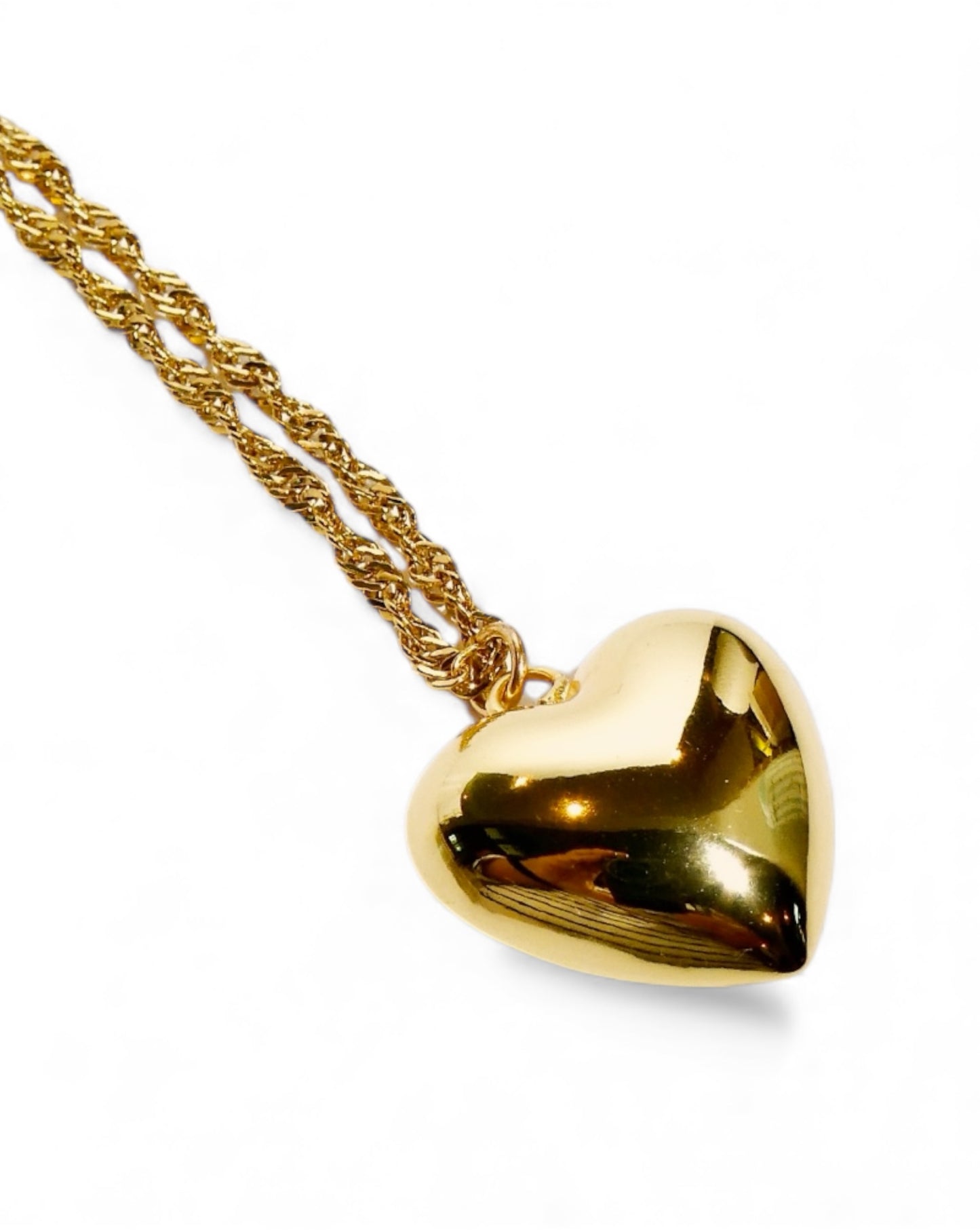 Gold Plated Sterling Silver Puffy Heart Necklace