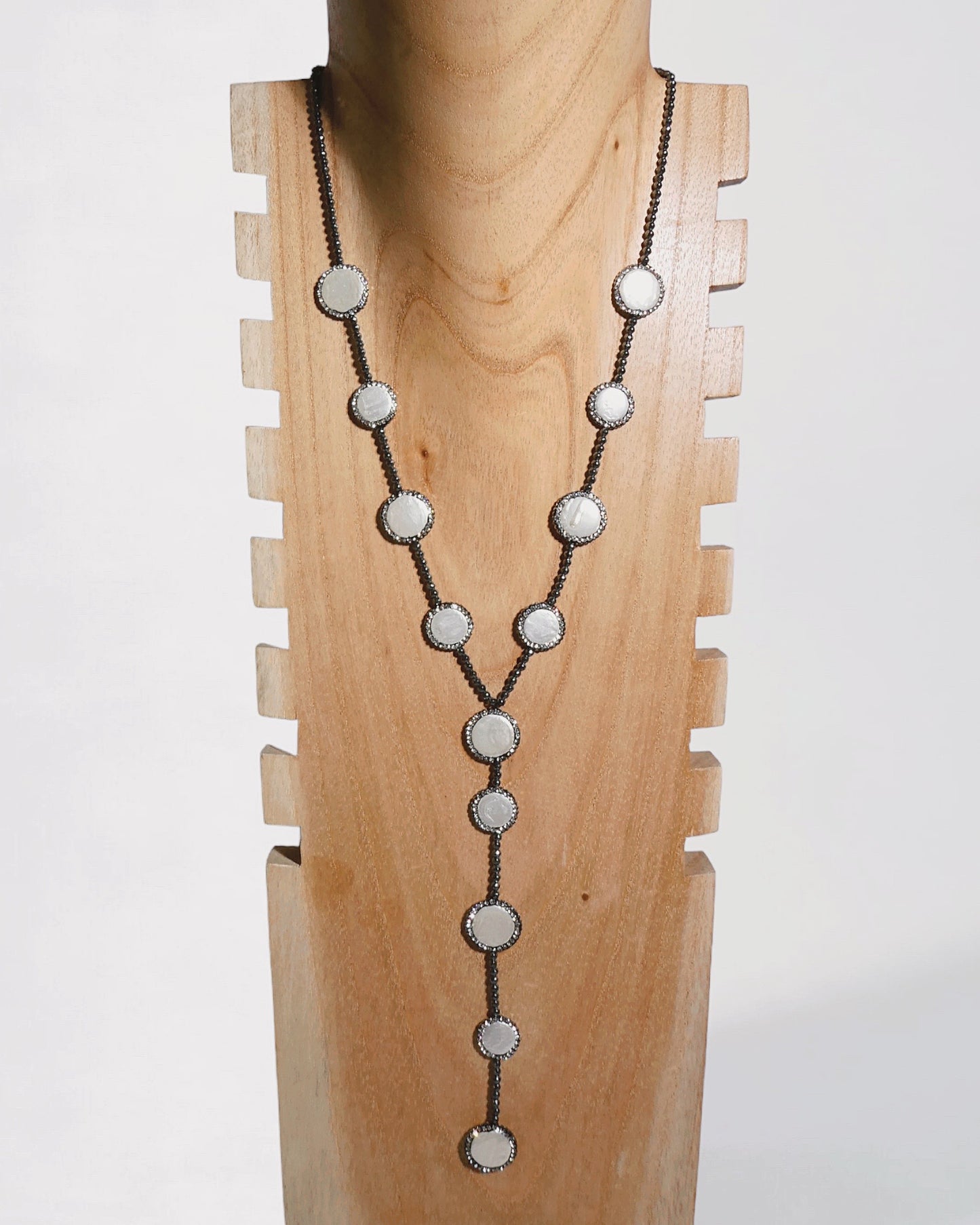 Long Hematite and Gemstone Lariat Necklace