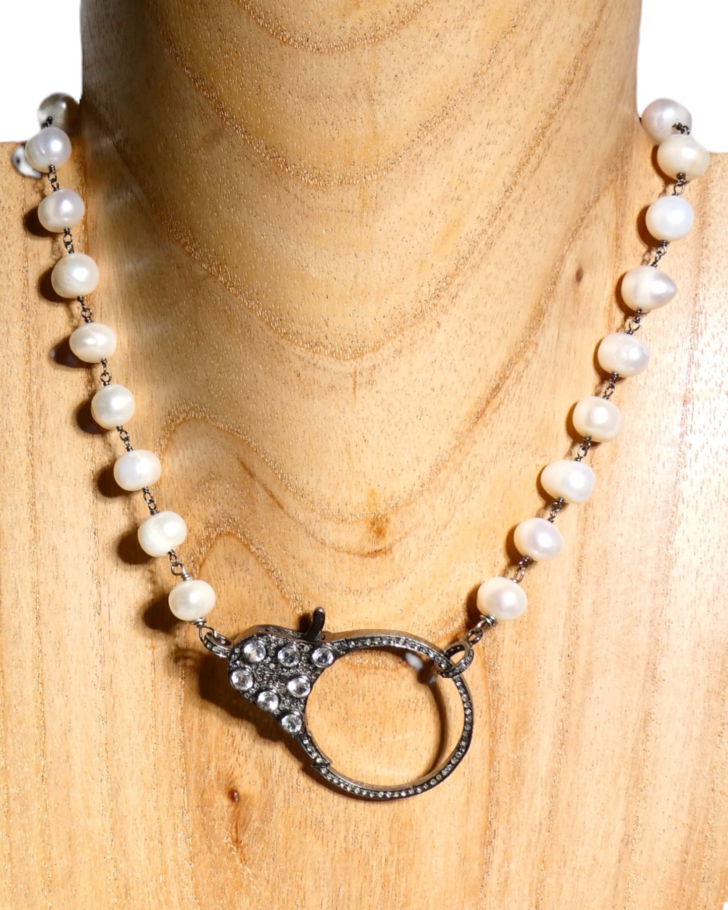 Pearl Choker with Black Diamond and Crystal Clasp