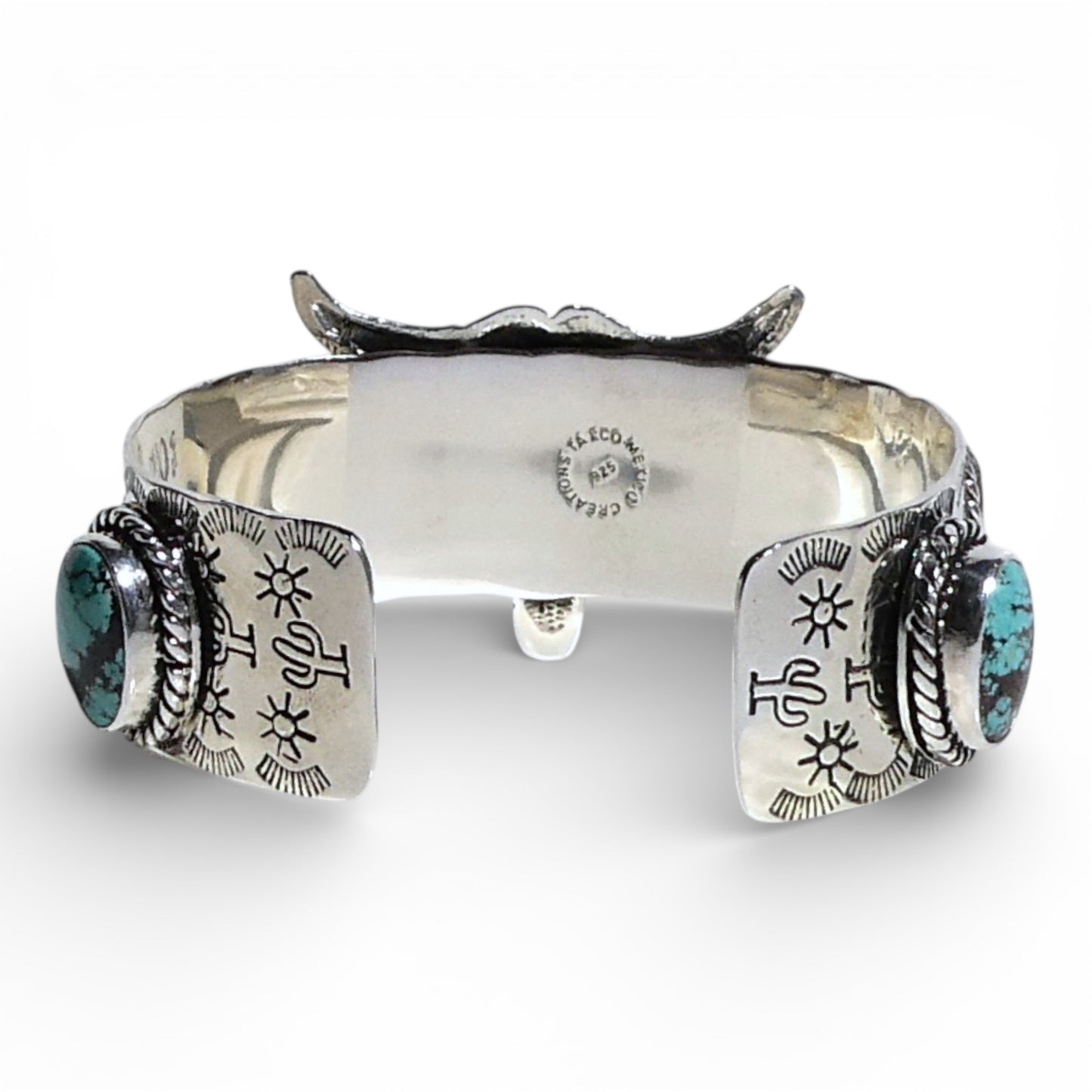 Sterling Silver Steer Cuff Bracelet with Turquoise Stones