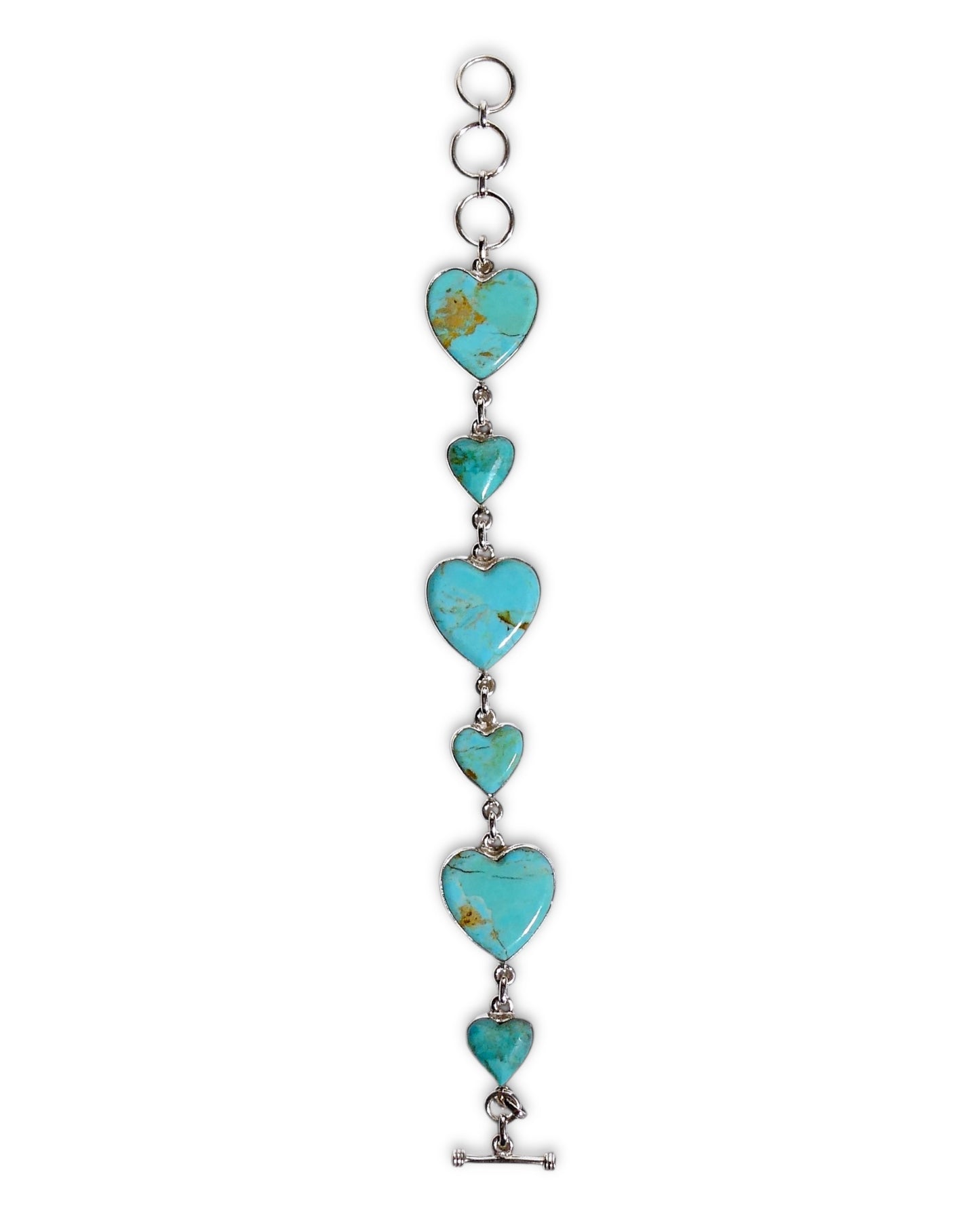 Turquoise and Sterling Silver Heart Chain Bracelet