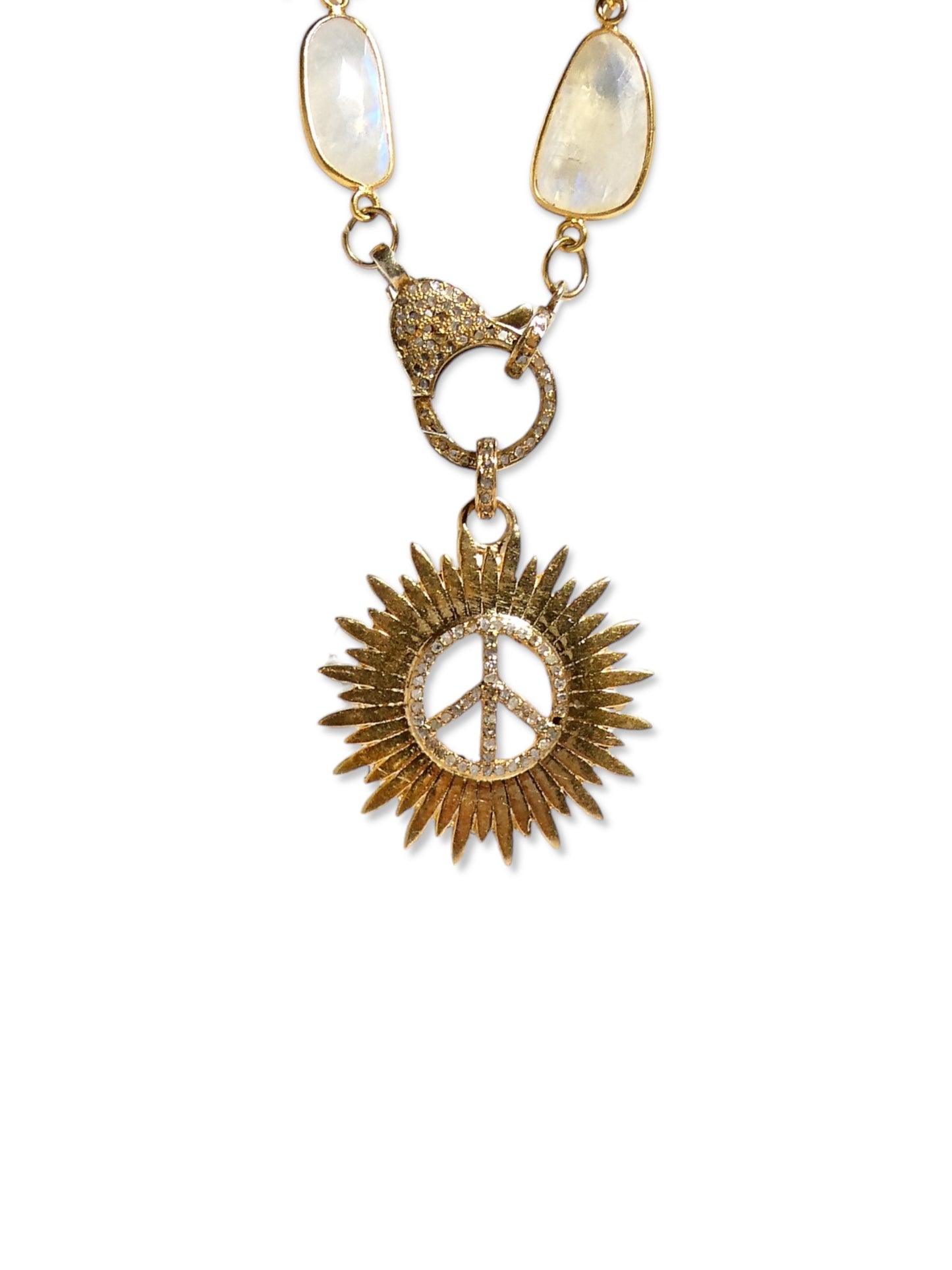 Pave Diamond Peace Sign Sunburst Pendant