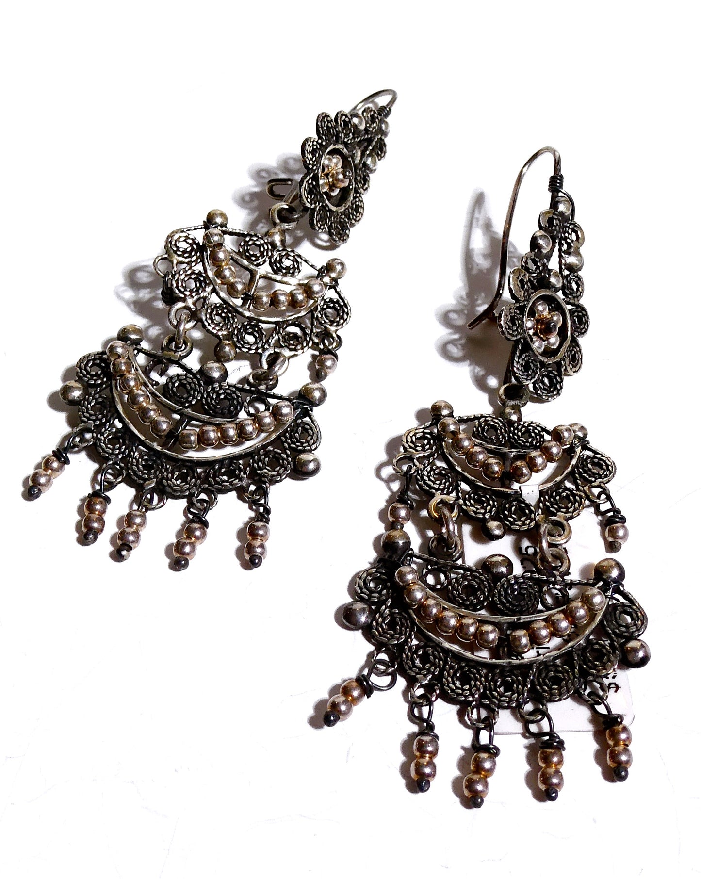 Bohemian Sterling Silver Filagree Beaded Earrings