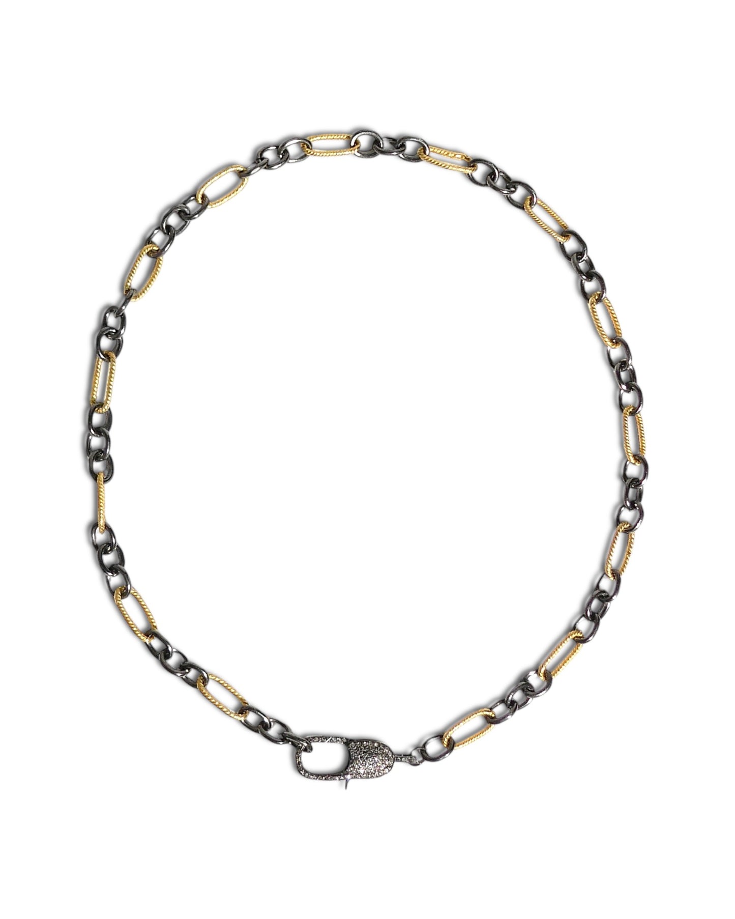 Two-Tone Steel Chain Choker with Diamond Clasp