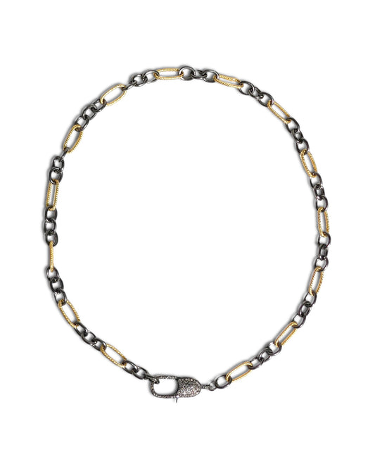 Two-Tone Steel Chain Choker with Diamond Clasp