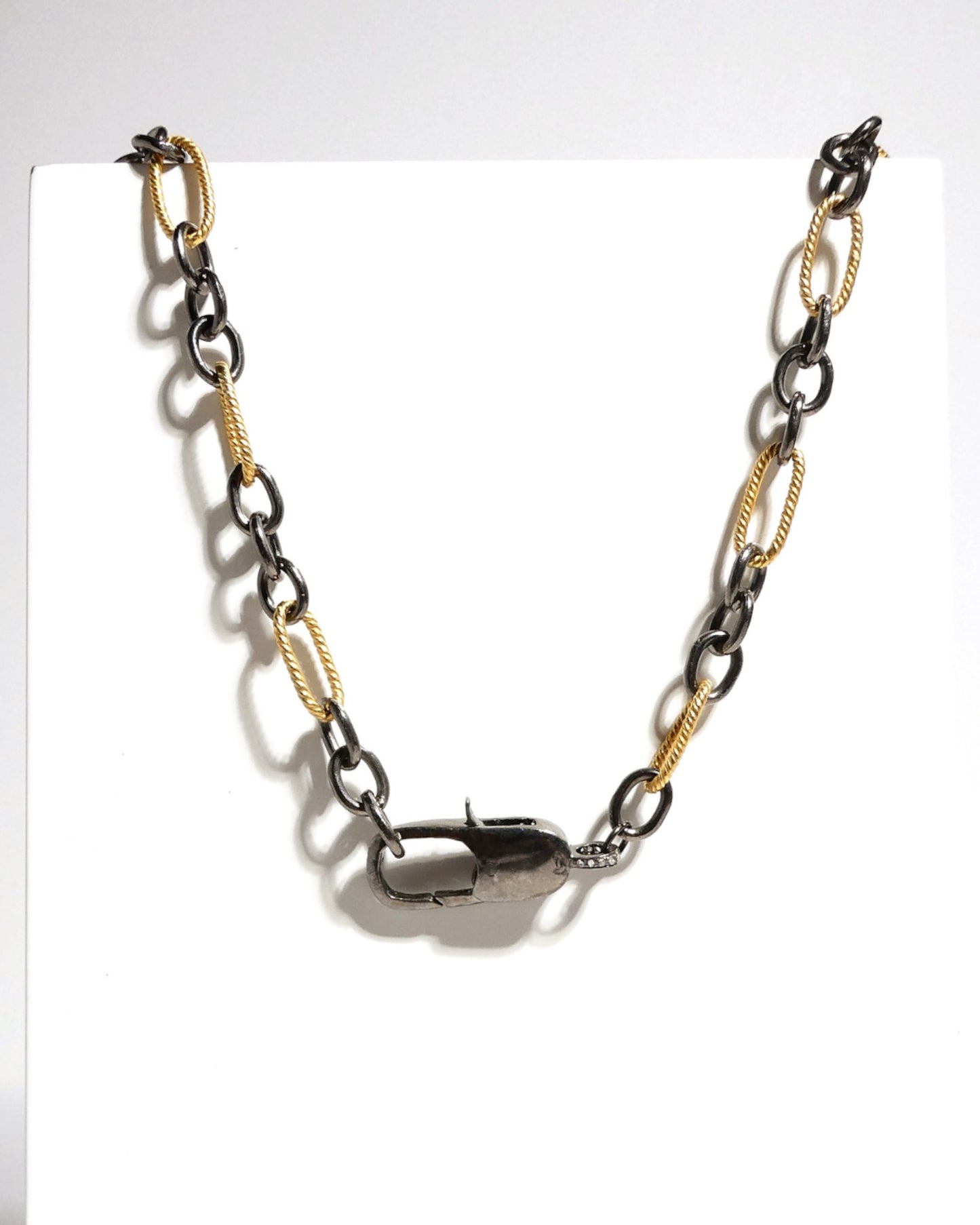 Two-Tone Steel Chain Choker with Diamond Clasp