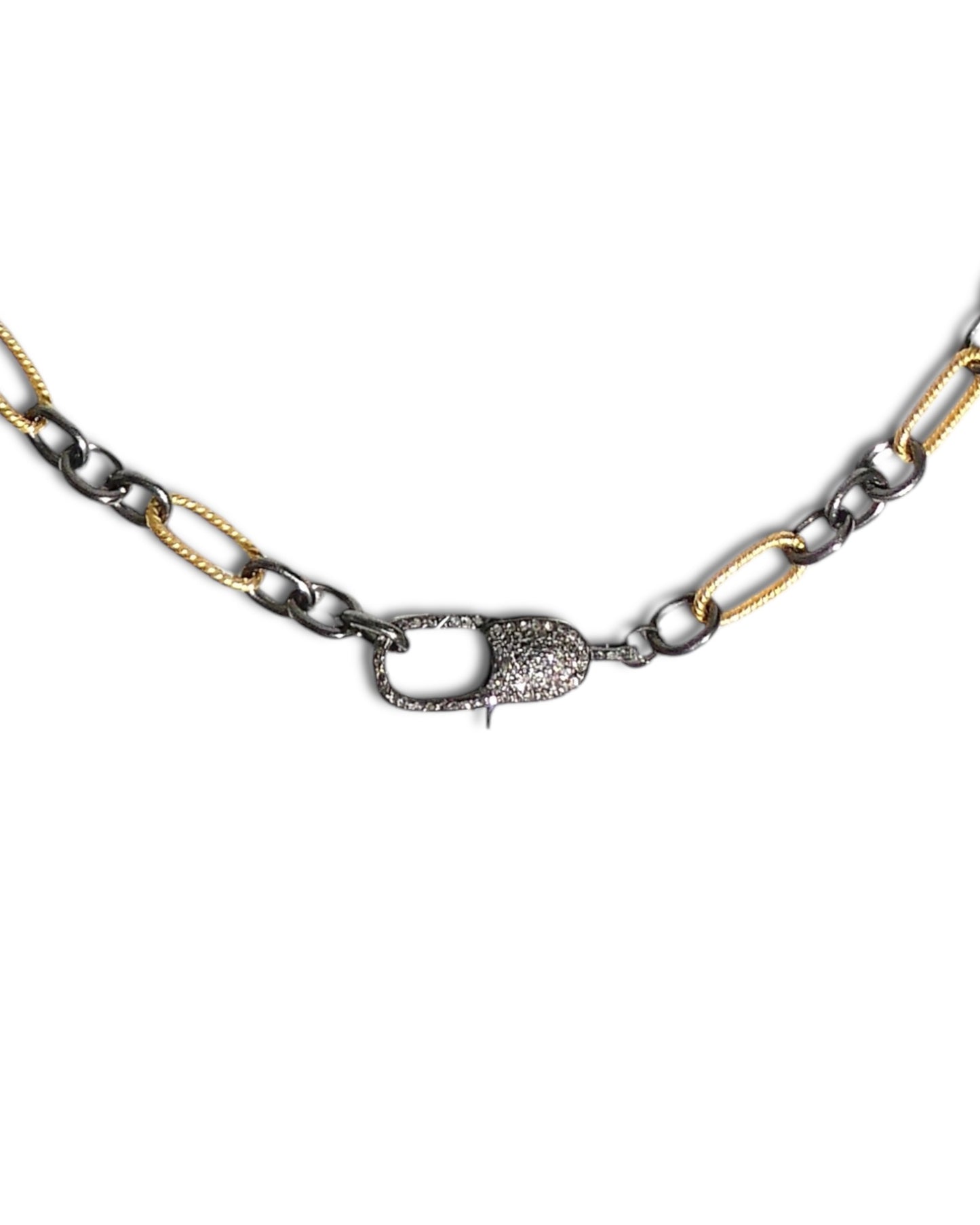 Two-Tone Steel Chain Choker with Diamond Clasp