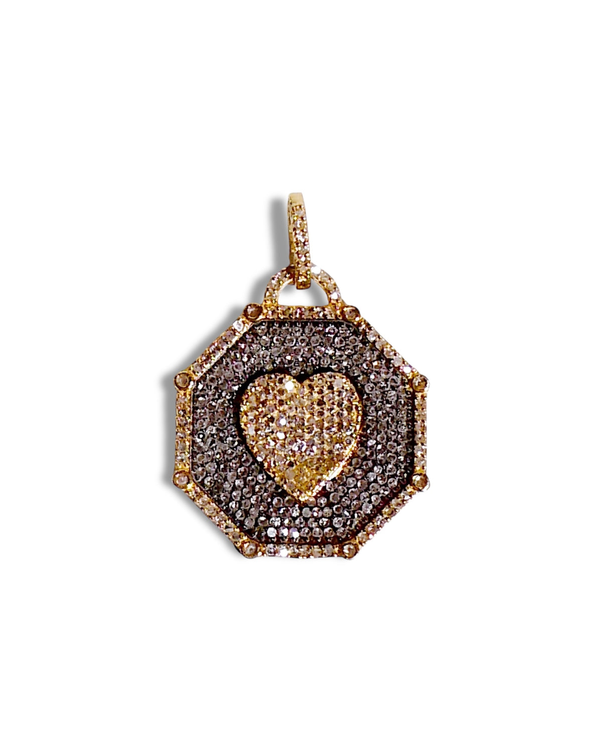 Two-Tone Black Diamond Octagon Heart Pendant