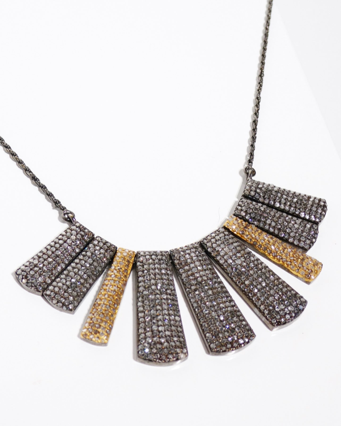 Two Tone Hanging Pave Diamond Bars Necklace