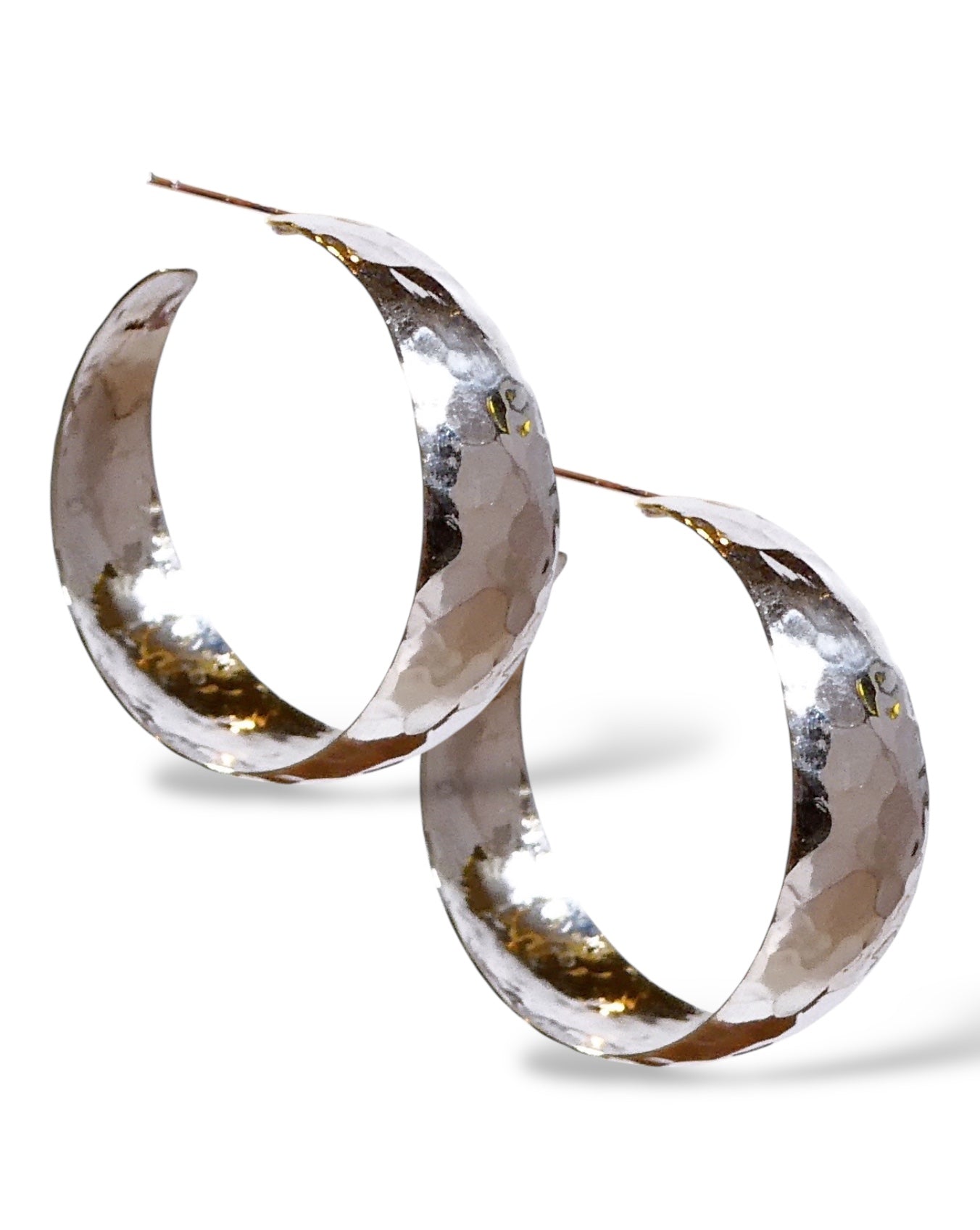 Large Hammered Sterling Silver 925 Hoop Earrings