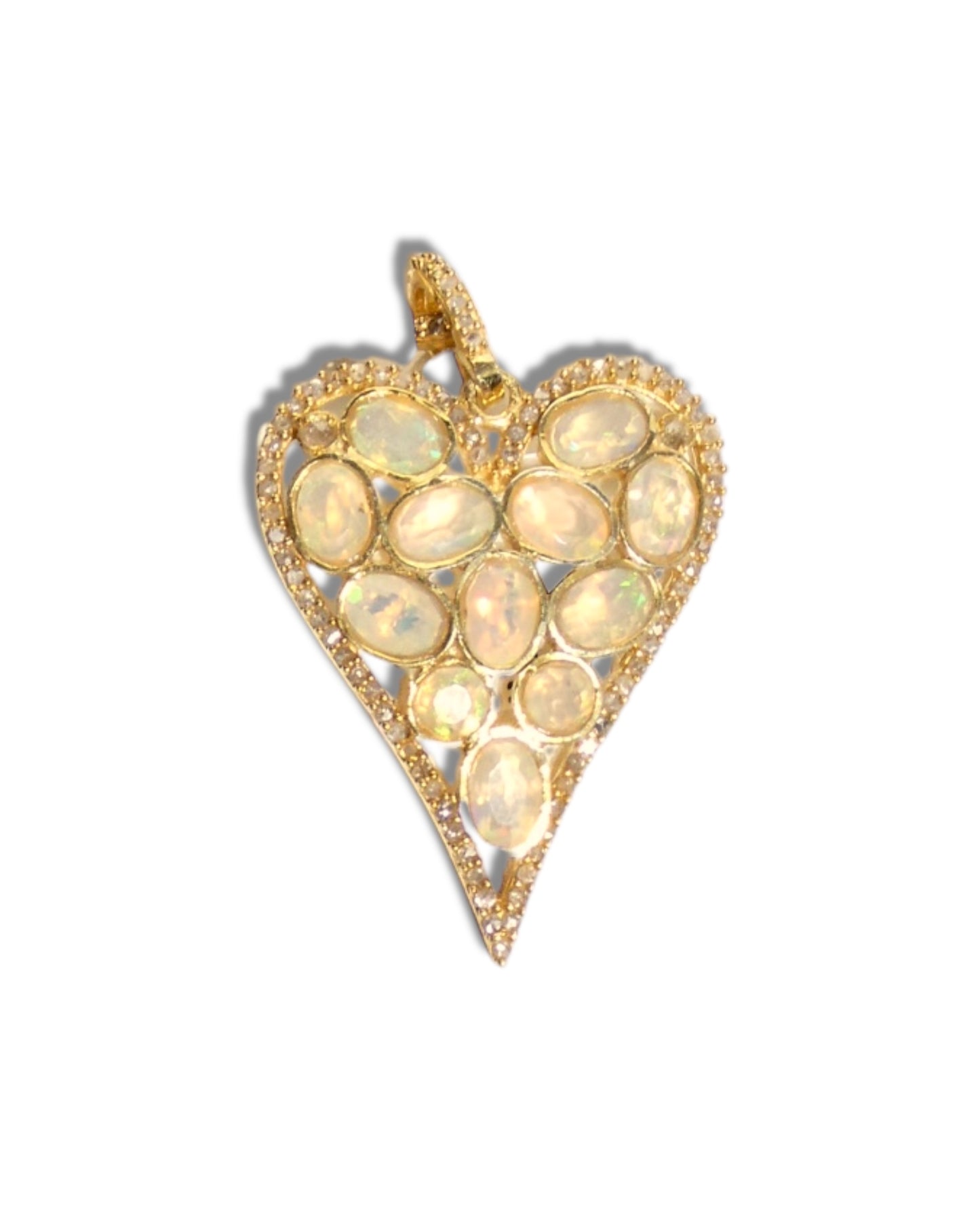NEW Sliced Opal and Black Diamond Heart Pendant