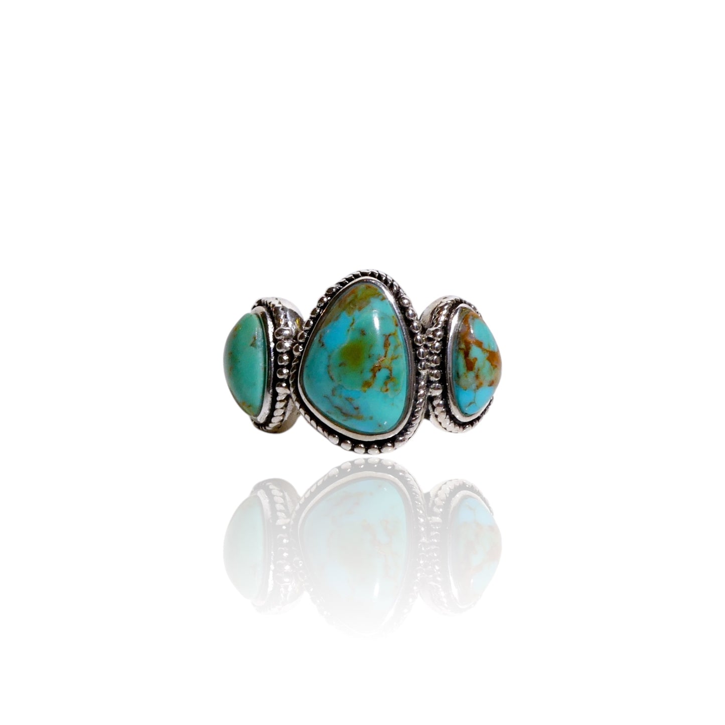 NEW Three Stone Natural Turquoise Sterling Silver Ring