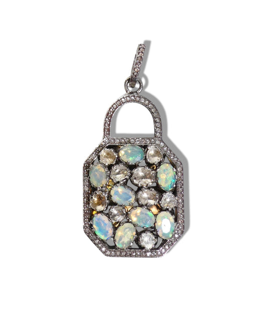 Opal and Black Diamond Locket Pendant