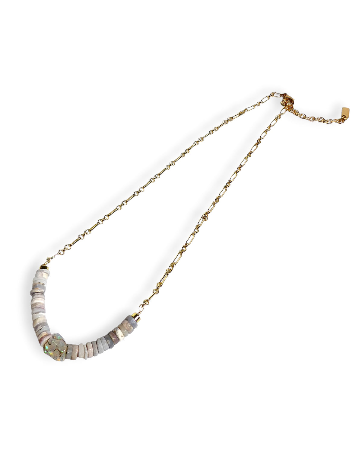 Natural Opal Rondelle with Chunky Bead Chain Necklace