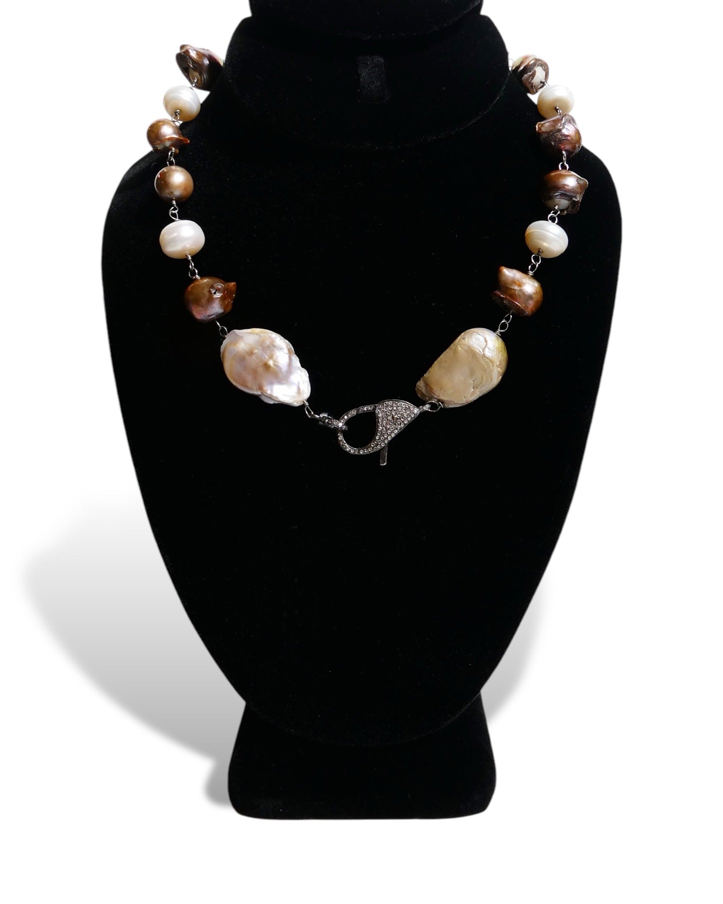 NEW Baroque Natural Freshwater Pearl Necklace with Diamond Clasp
