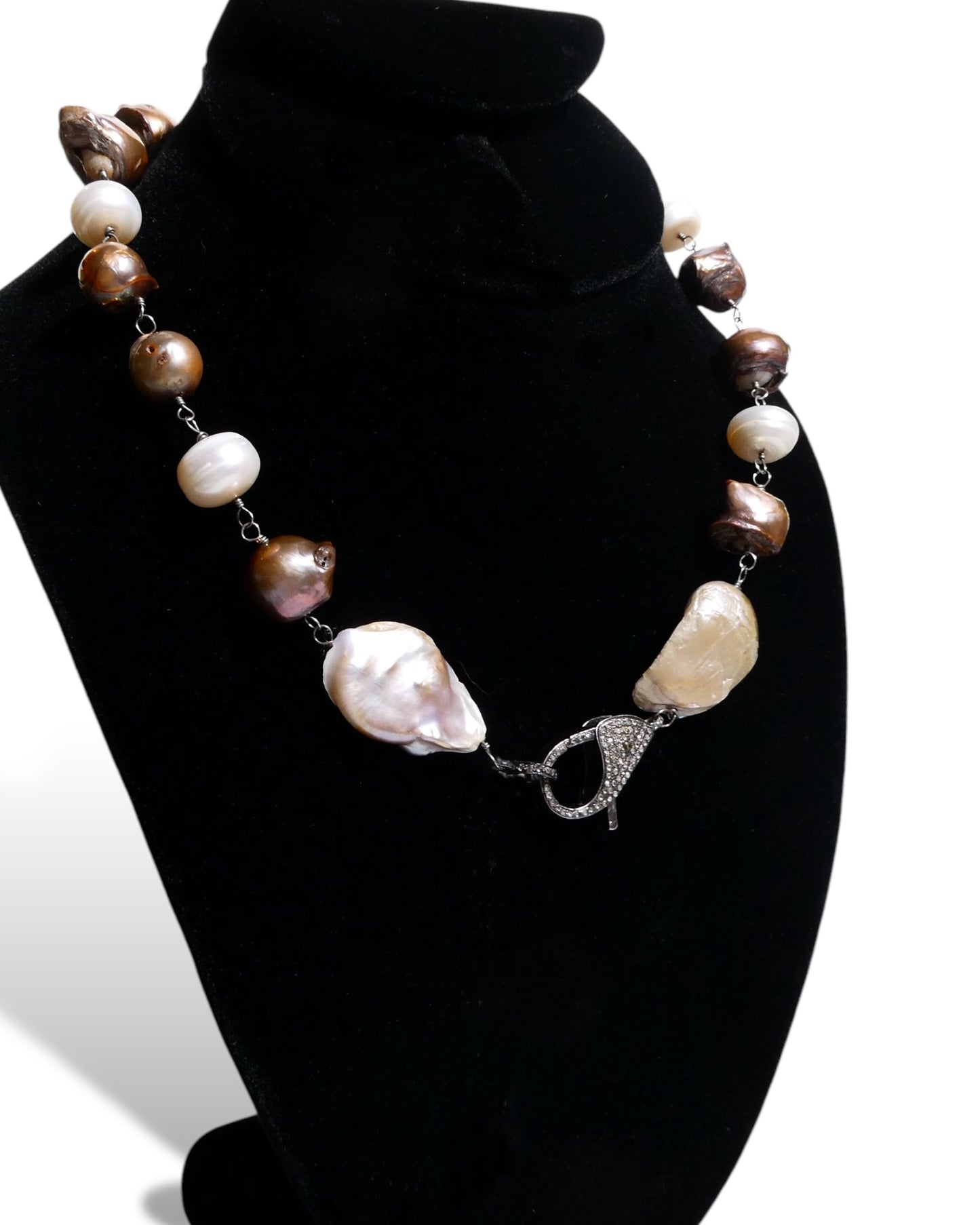 NEW Baroque Natural Freshwater Pearl Necklace with Diamond Clasp