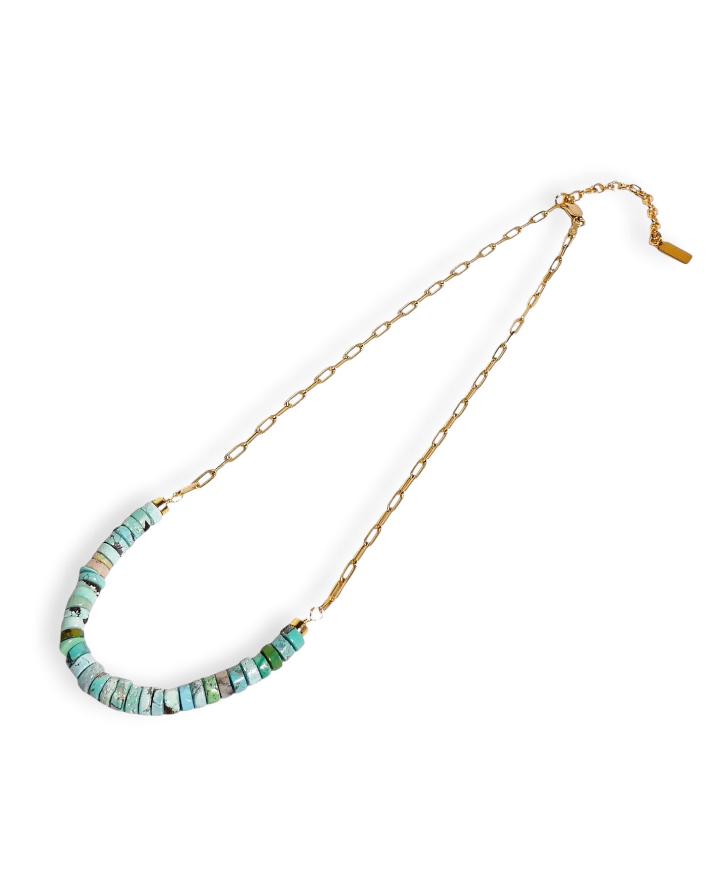 Natural Turquoise Rondelle Chain Necklace