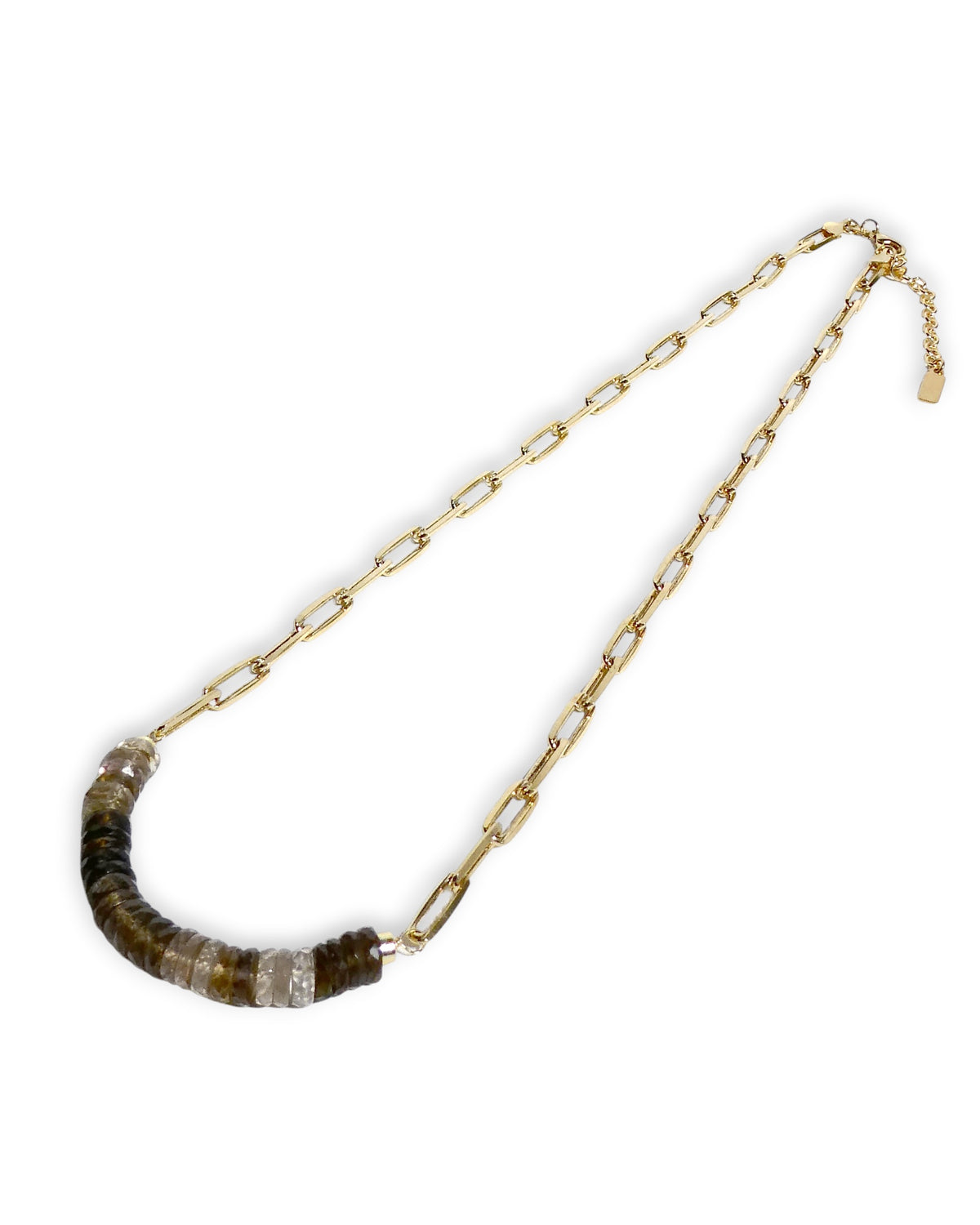 Smoky Quartz Rondelle Paperclip Chain Necklace