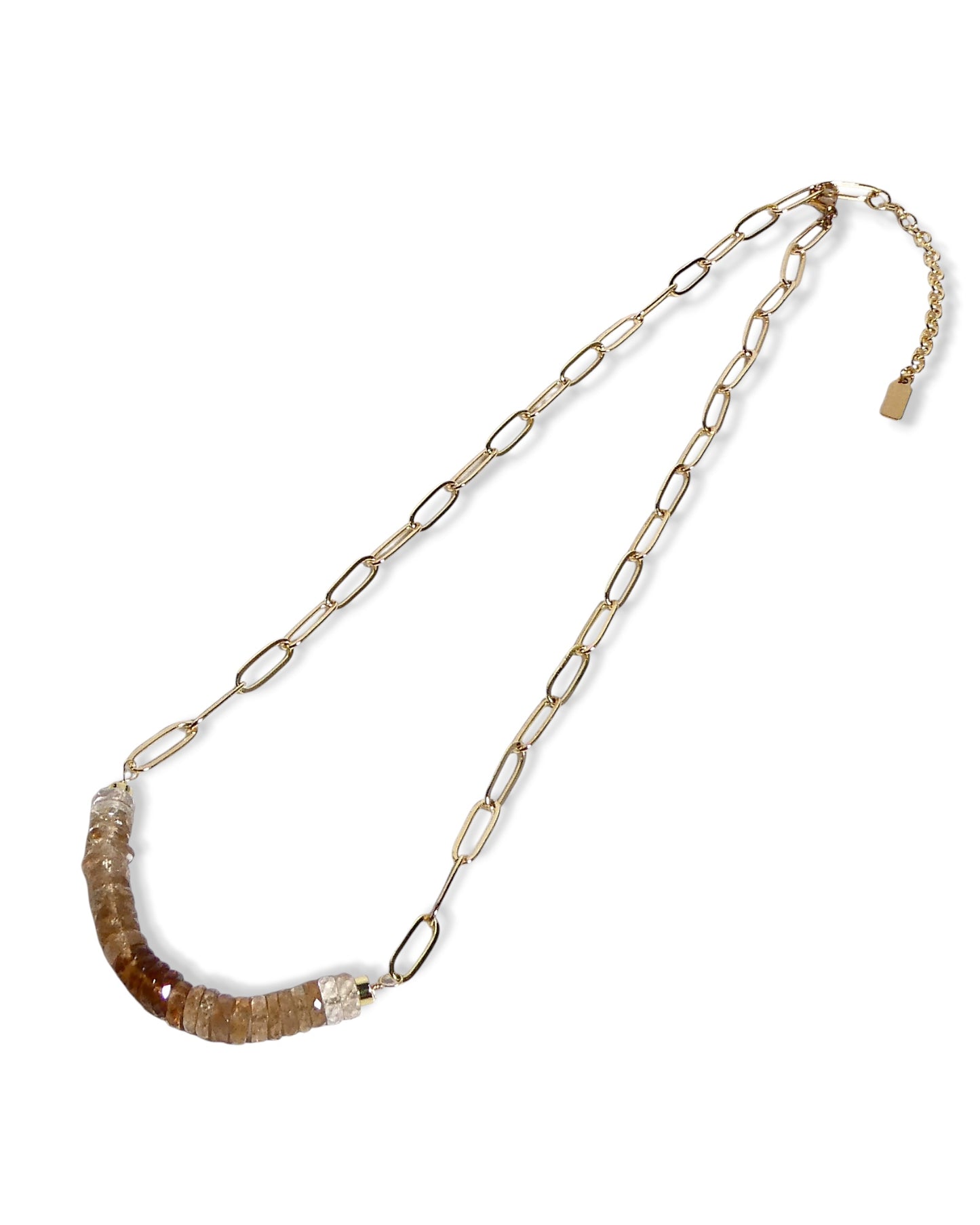 Natural Sunstone Rondelle Paperclip Chain Necklace