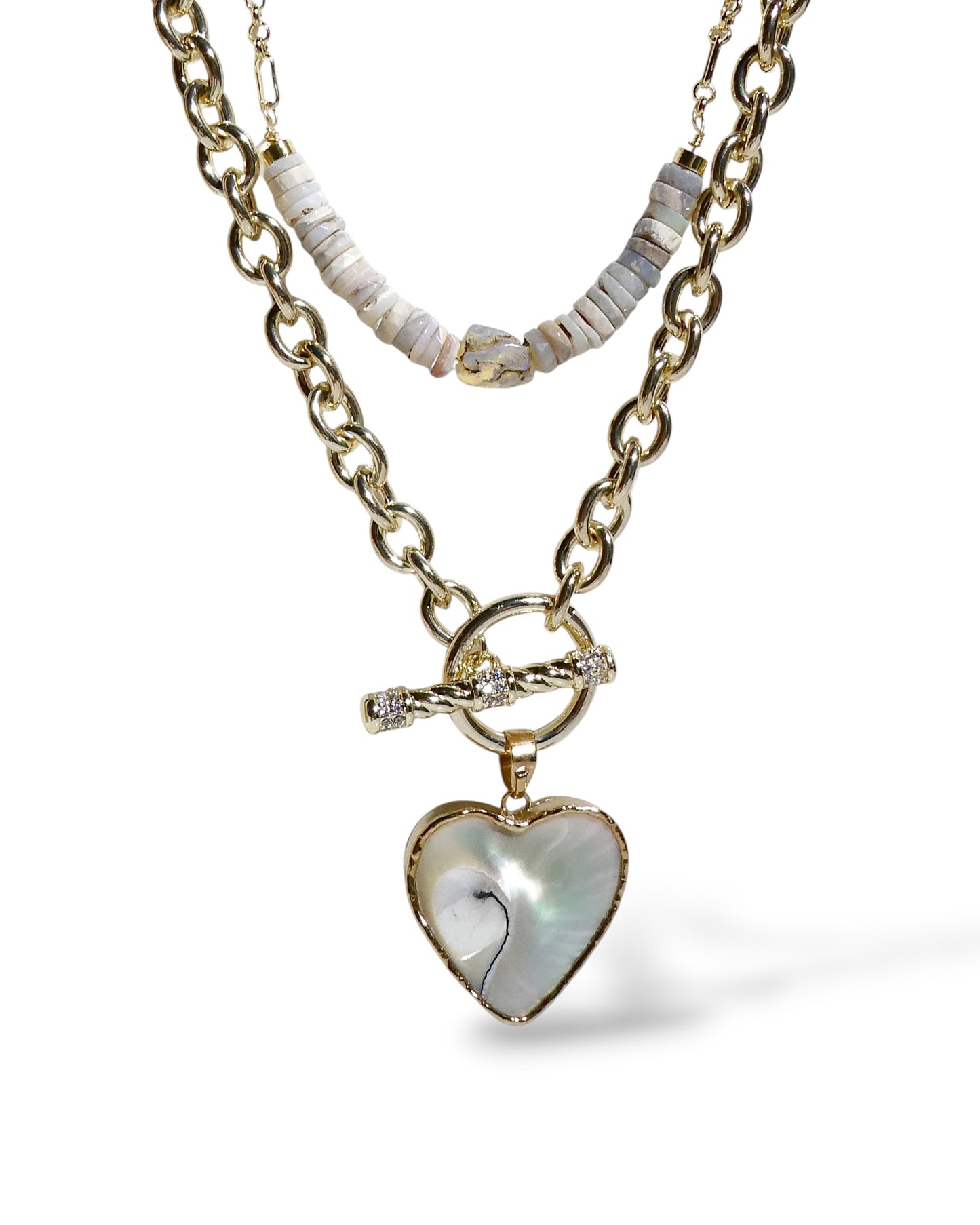 Mother-of-Pearl Heart Pendant Toggle Necklace