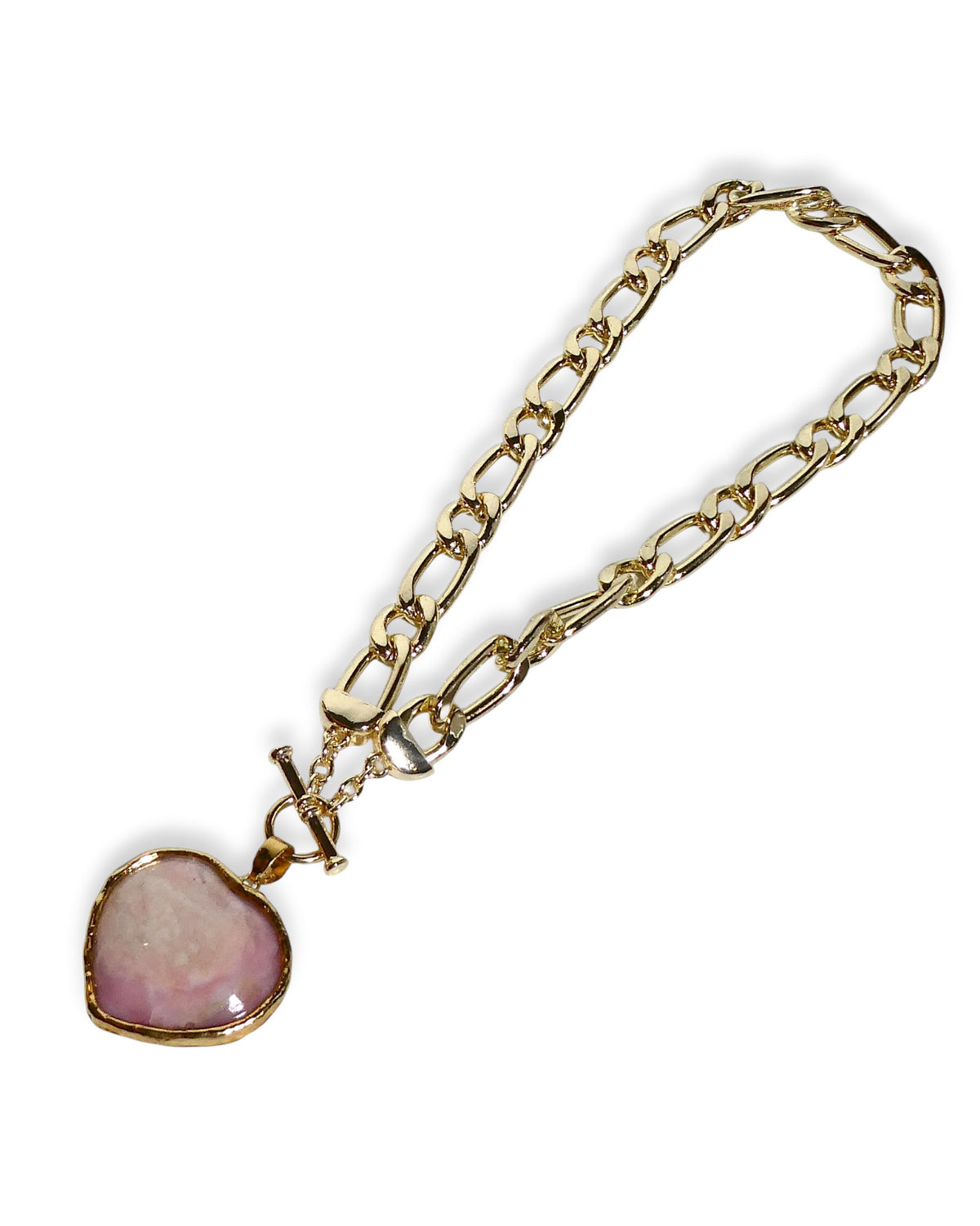Pink Botswana Agate Heart Toggle Necklace