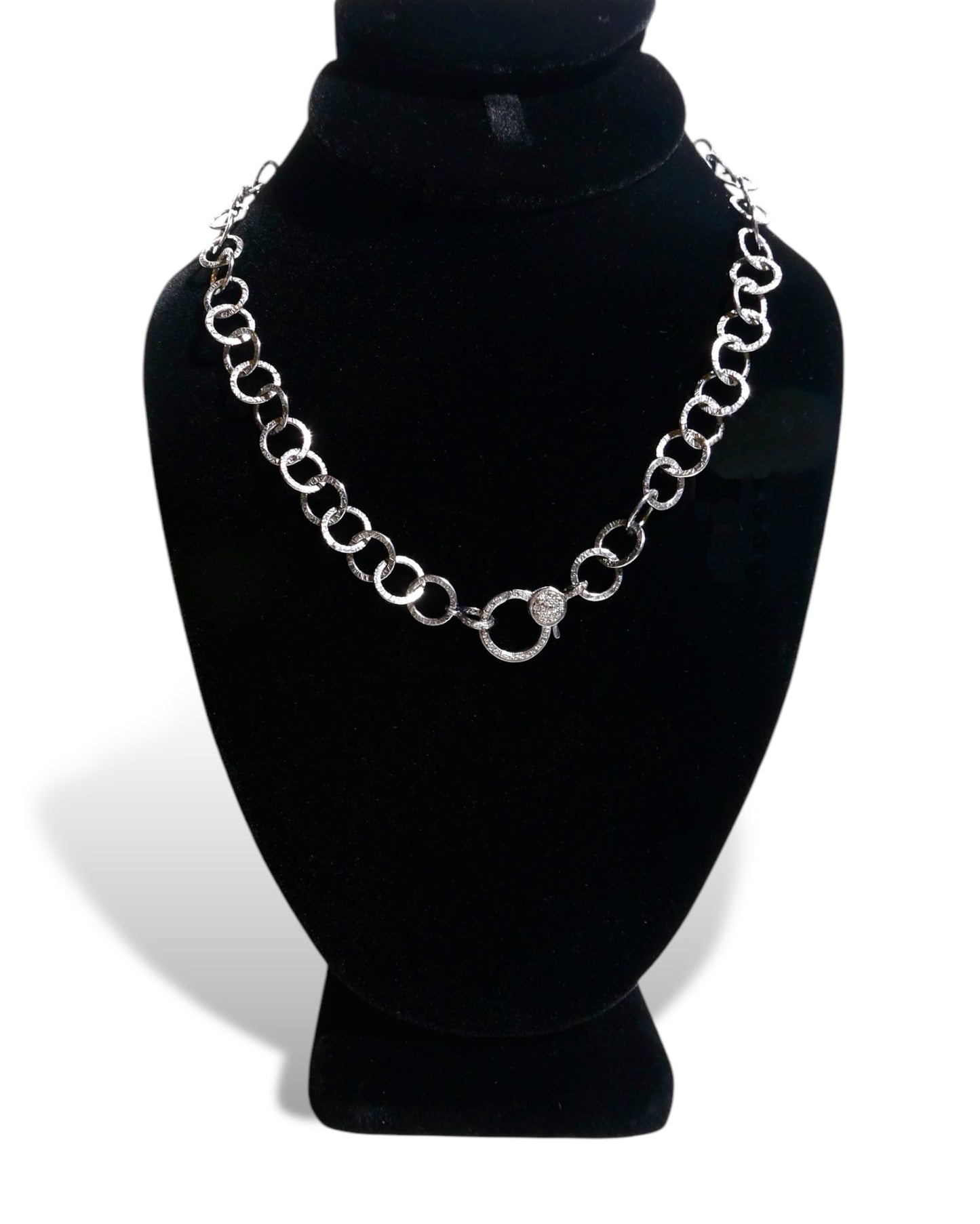 NEW Hammered Sterling Silver Circle Links Necklace with Clasp