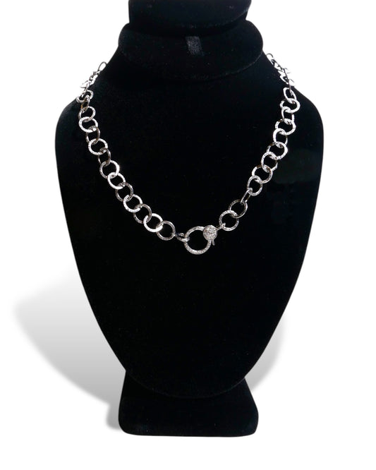 NEW Hammered Sterling Silver Circle Links Necklace with Clasp
