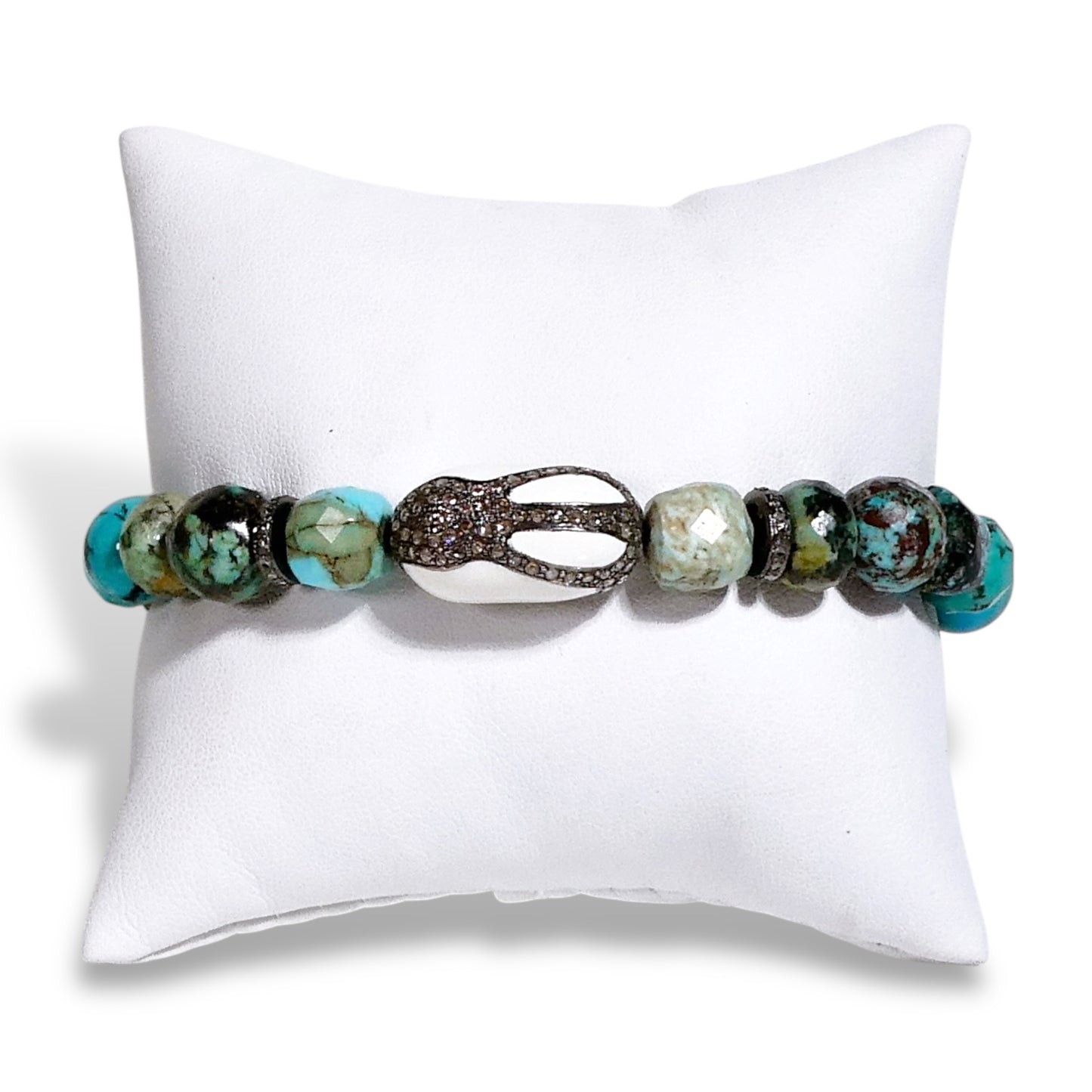 NEW Natural Turquoise Candy Bracelet with Pave Centerpiece