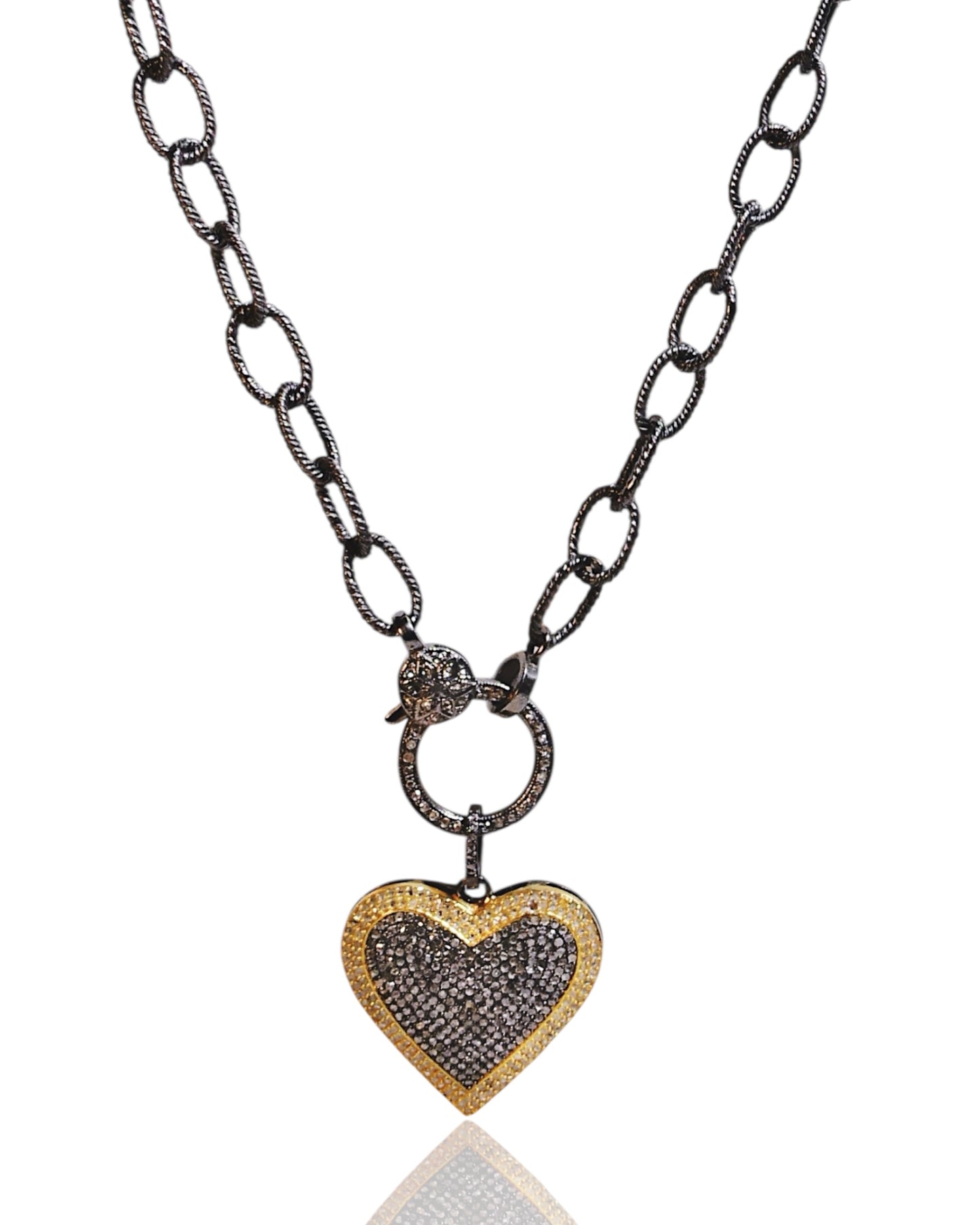 NEW Two-Tone Pave Diamond Heart Pendant
