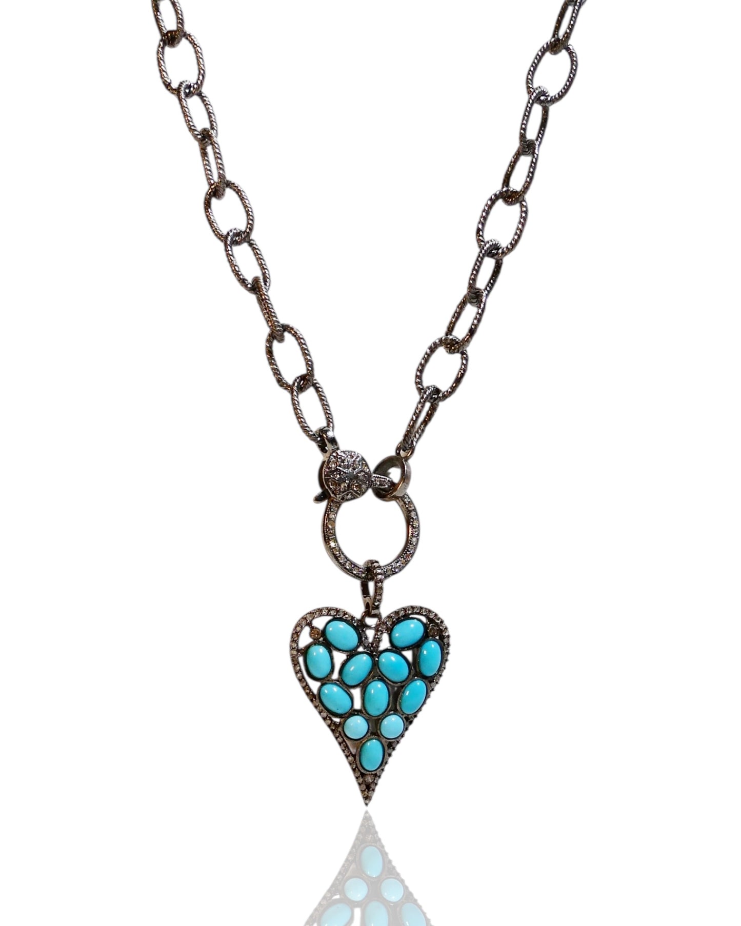 NEW Turquoise and Diamond Elongated Heart Pendant