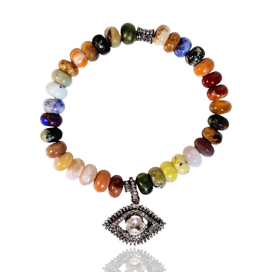 NEW Multi-Gemstone Rock Candy Bracelet with Diamond Protective Eye Charm