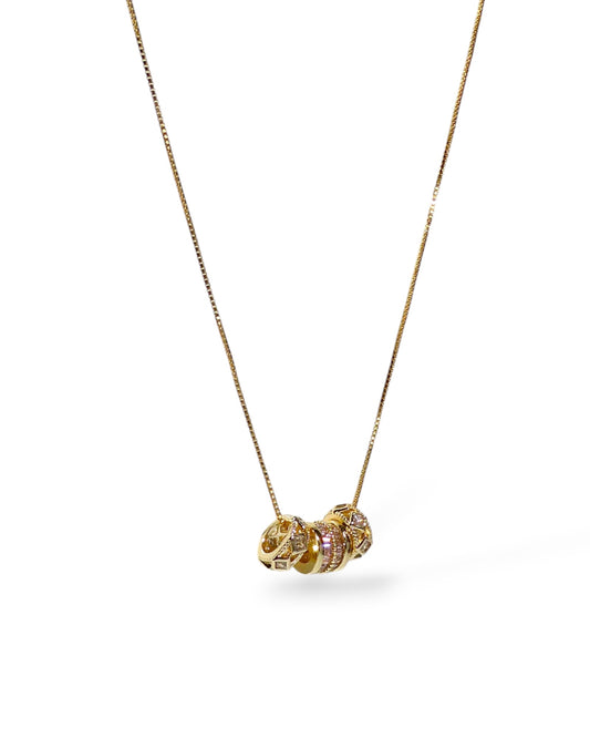 Pink Crystal Rondelle Trio Necklace