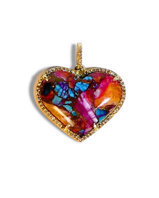Mosaic Turquoise Heart Pendant with Pave Diamonds Halo