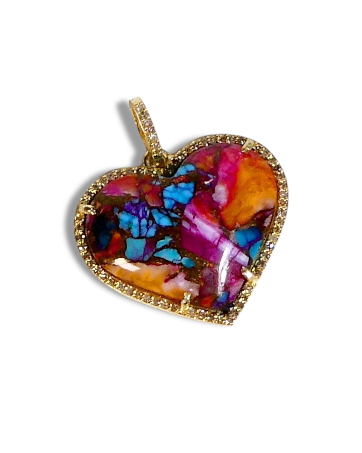 NEW Mosaic Turquoise Heart Pendant with Pave Diamonds Halo