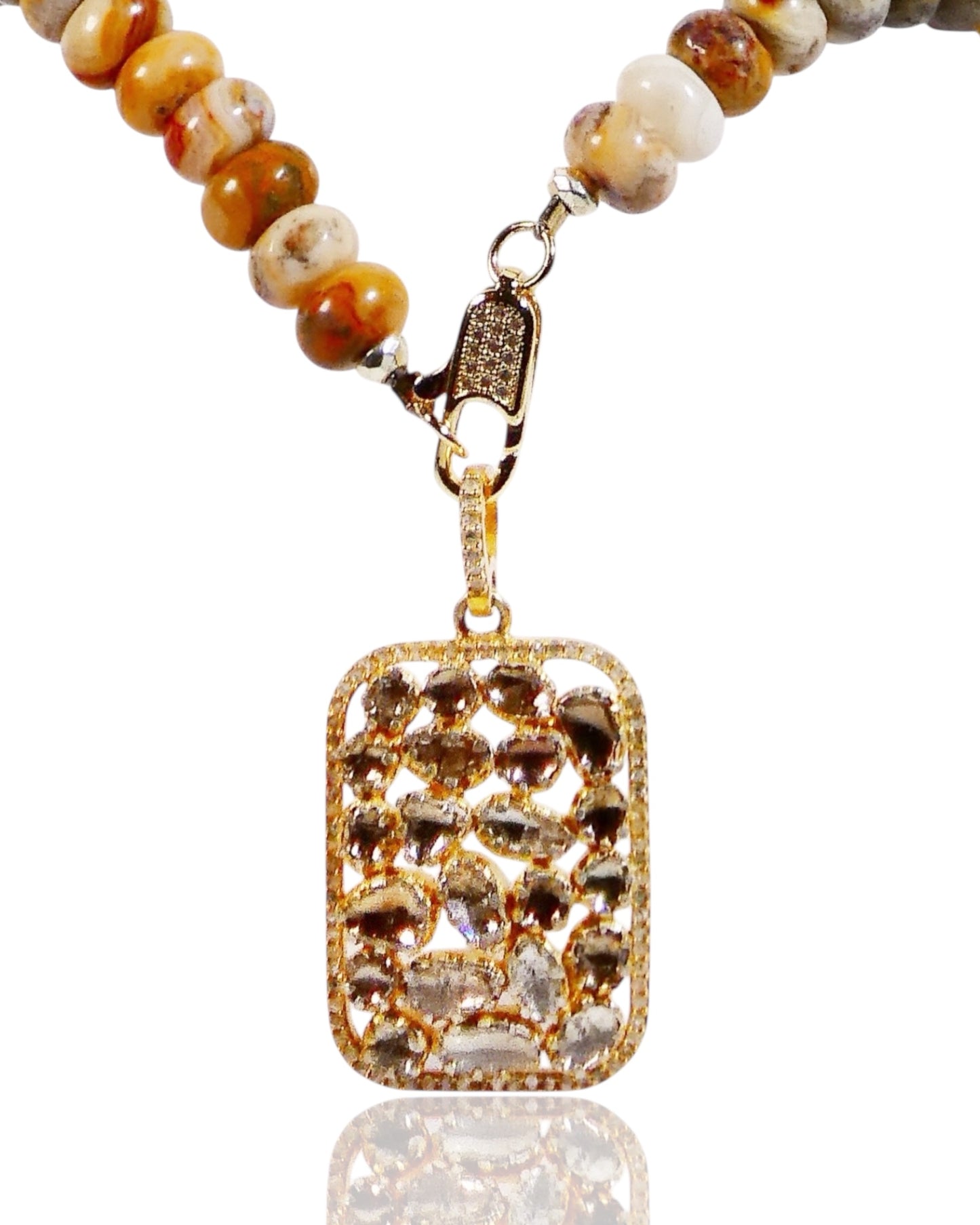 NEW Earth Tones Candy Necklace with Pave Clasp and Rose-Cut Diamond Pendant