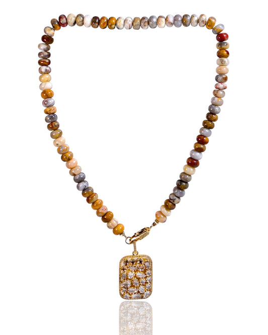 NEW Earth Tones Candy Necklace with Pave Clasp and Rose-Cut Diamond Pendant