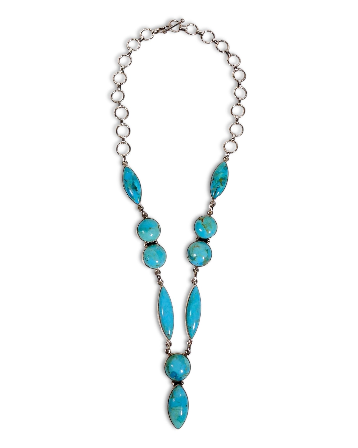 NEW Sterling Silver and Turquoise Necklace with Marquise and Round Stones