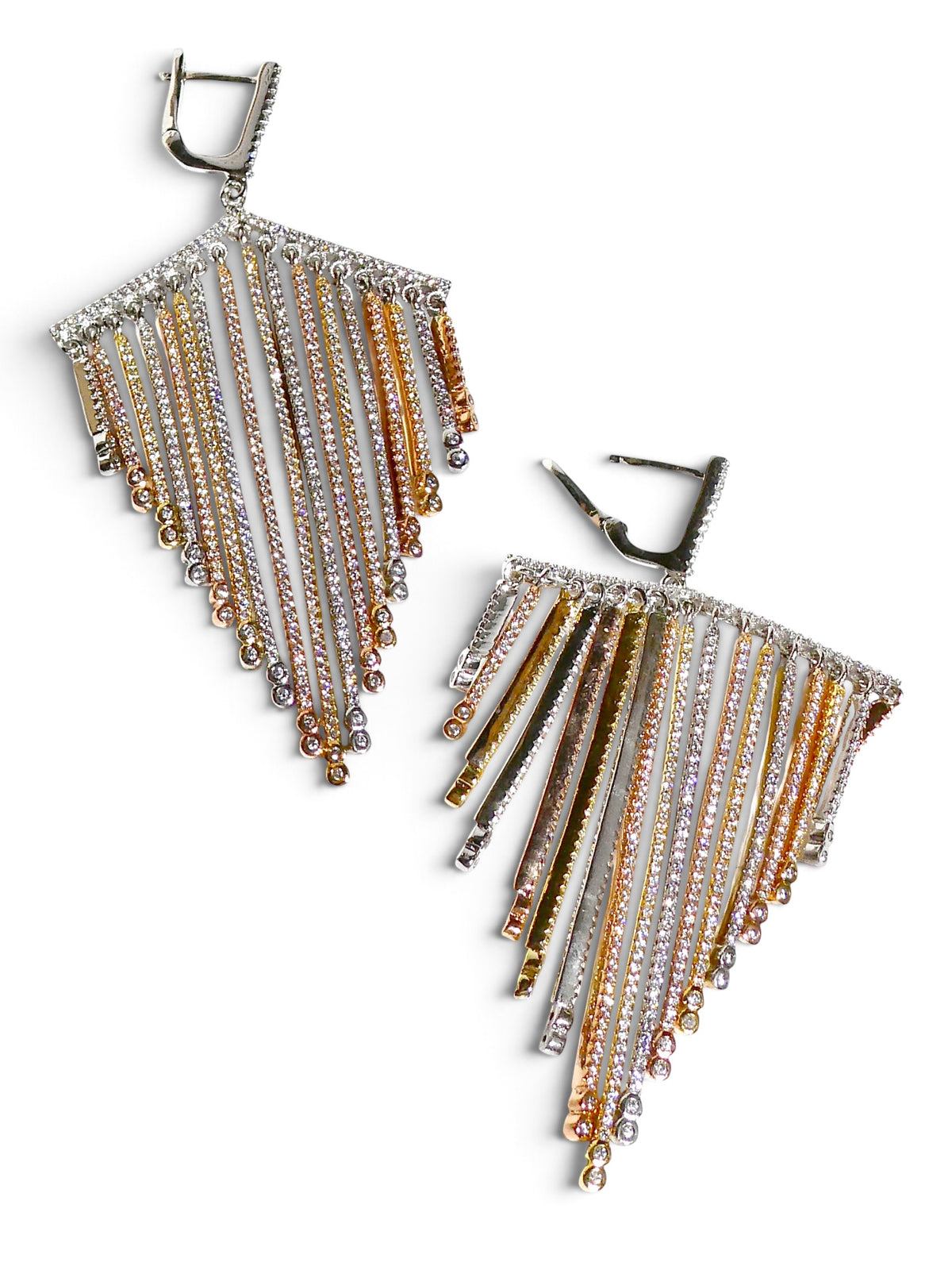 Tri-Tone Crystal Fringe Chandelier Earrings