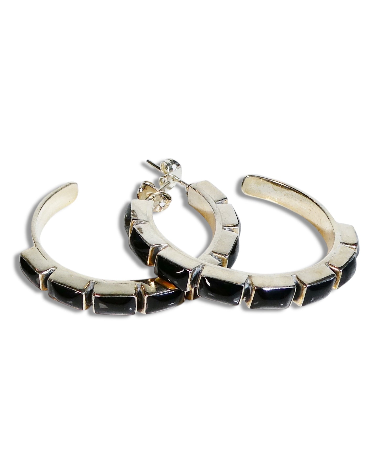 NEW Sterling Silver 925 and Onyx Hoop Earrings