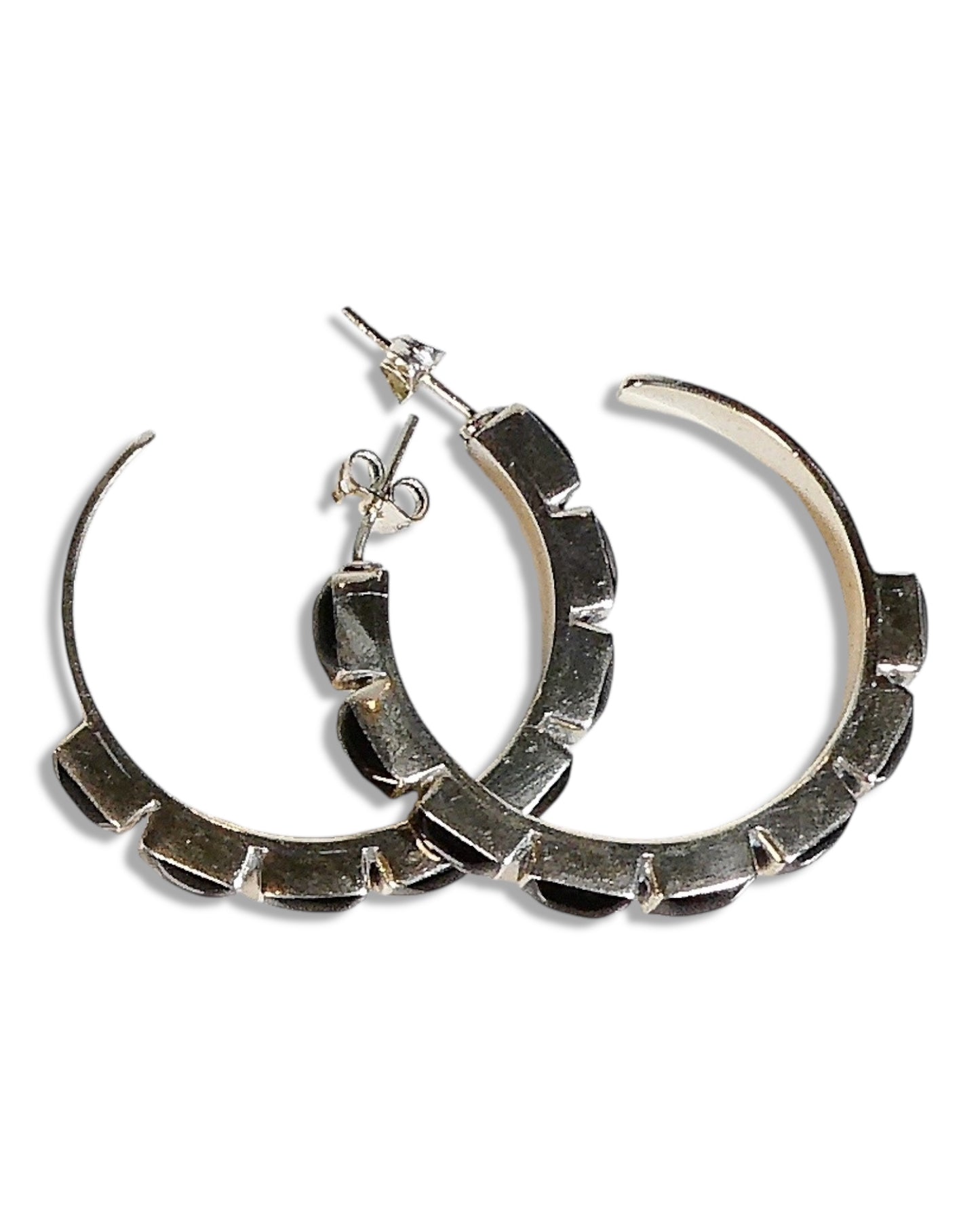 NEW Sterling Silver 925 and Onyx Hoop Earrings