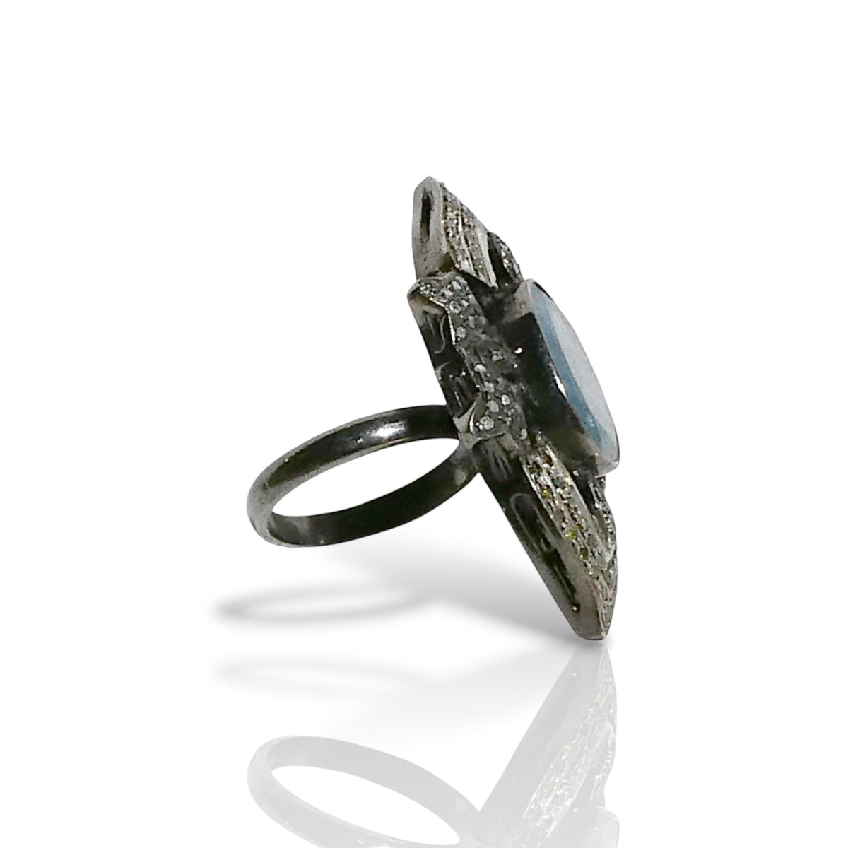 Blue Topaz & Black Diamond Vintage-Style Ring