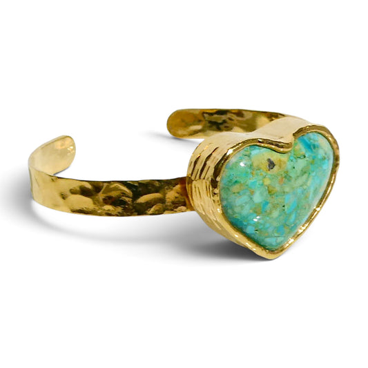Turquoise Heart Textured Cuff Bracelet