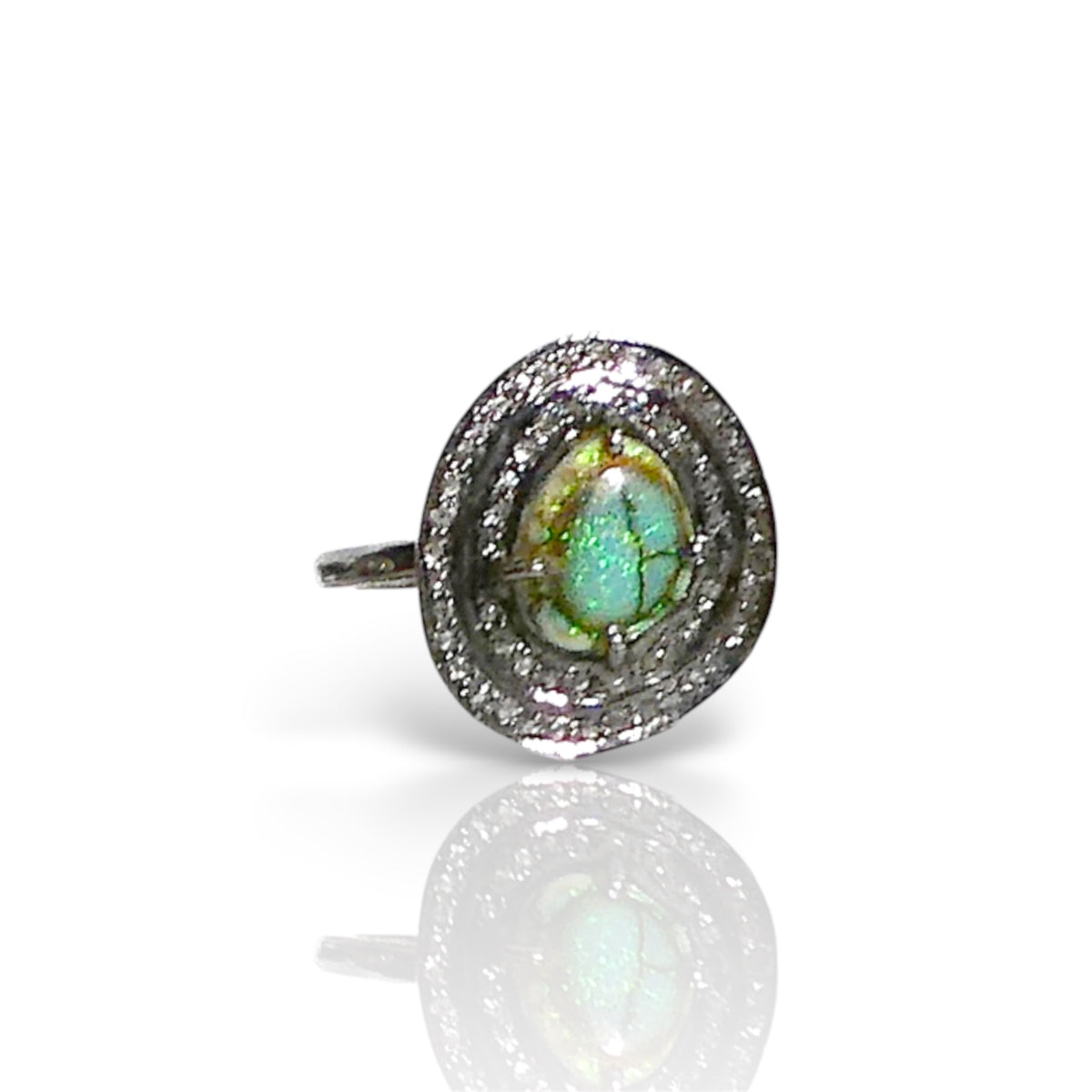Opal & Diamond Double Halo Ring