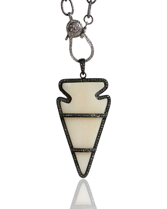 Men’s Large White Bone & Pavé Black Diamond Arrowhead Pendant