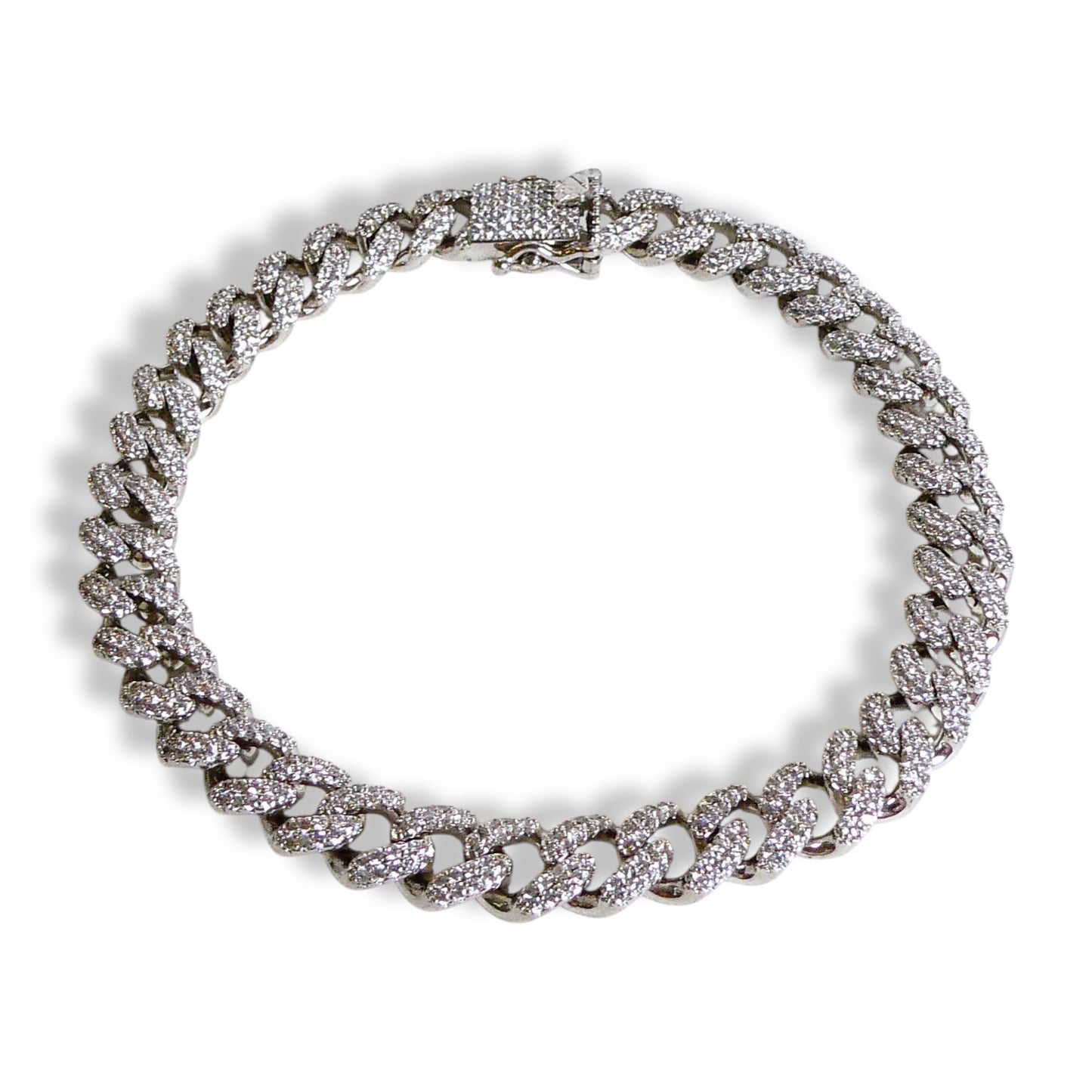 NEW Men’s Pavé Crystal Sterling Silver over Brass Cuban Chain Bracelet
