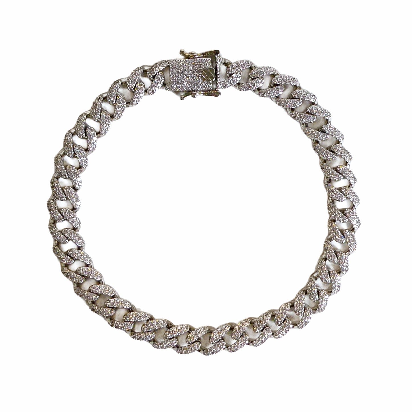 NEW Men’s Pavé Crystal Sterling Silver over Brass Cuban Chain Bracelet