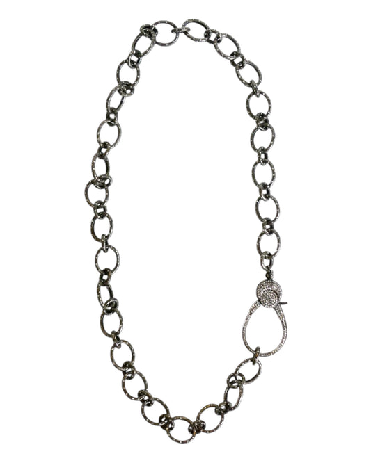 Black Diamond Speckled Chain Necklace with Pavé Clasp